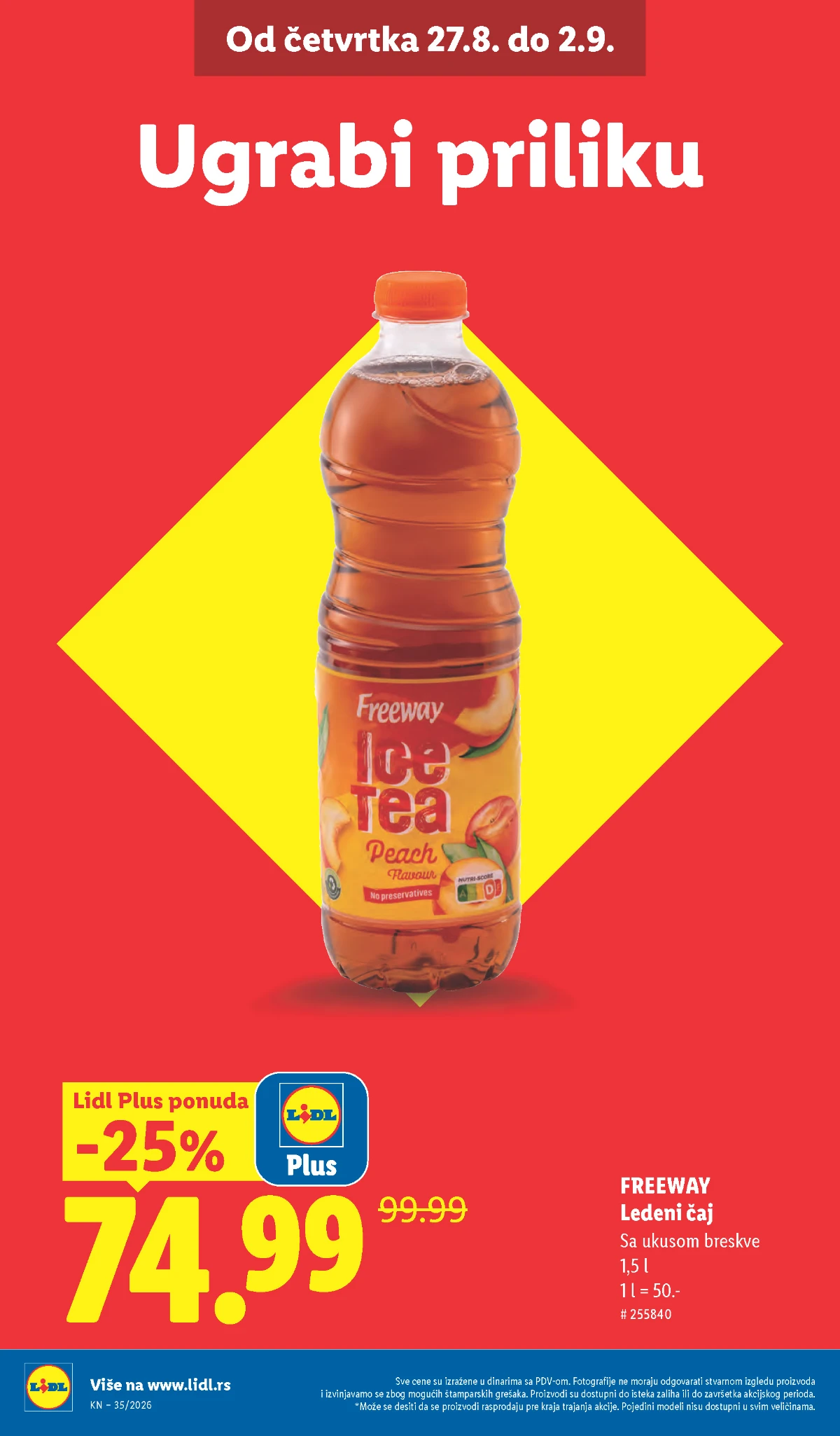 Lidl katalog strana 12 – Freeway ledeni čaj 1,5 l uz popust od 25%
