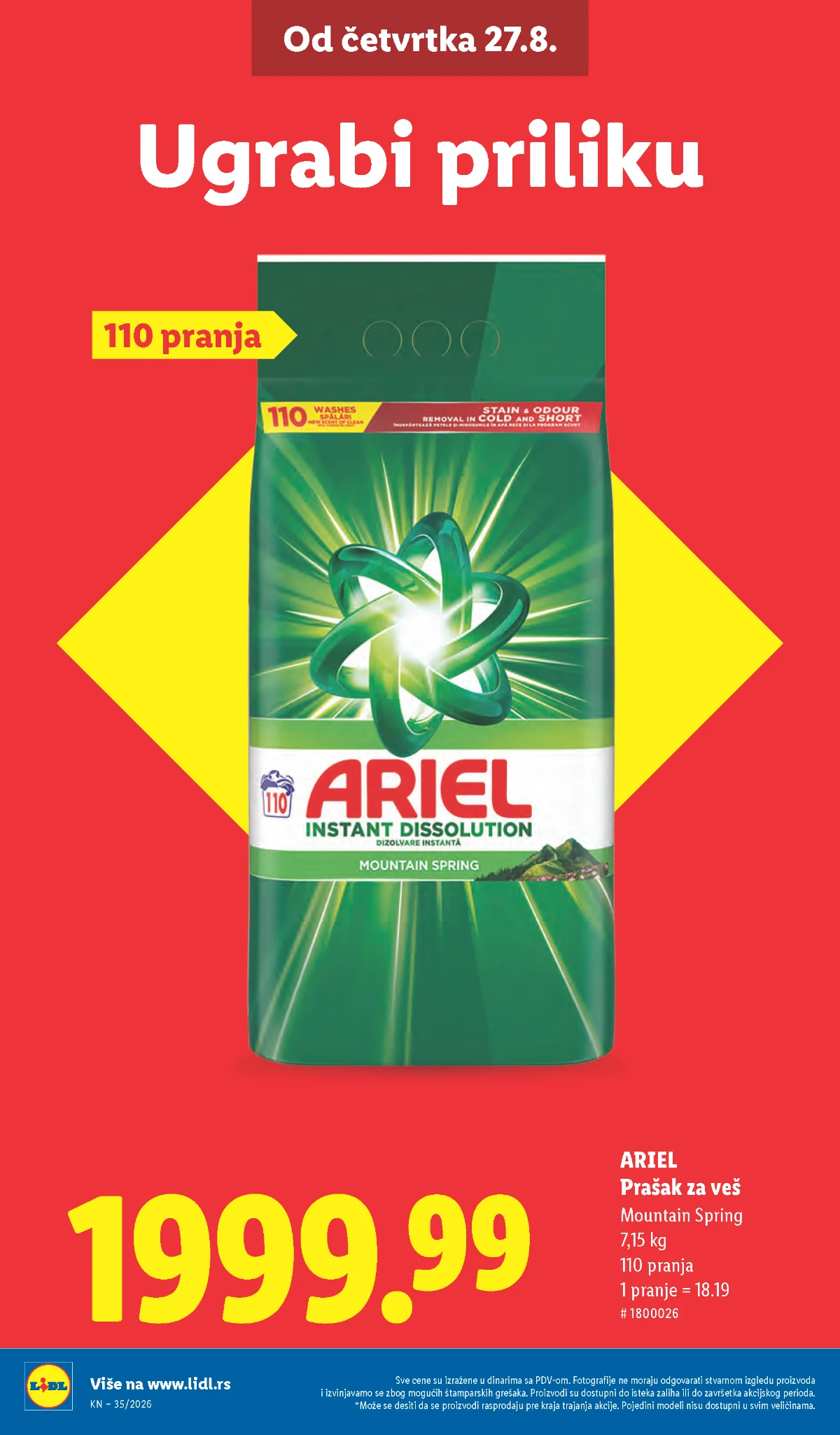 Lidl katalog strana 14 – Ariel prašak za veš 7,15 kg za 110 pranja