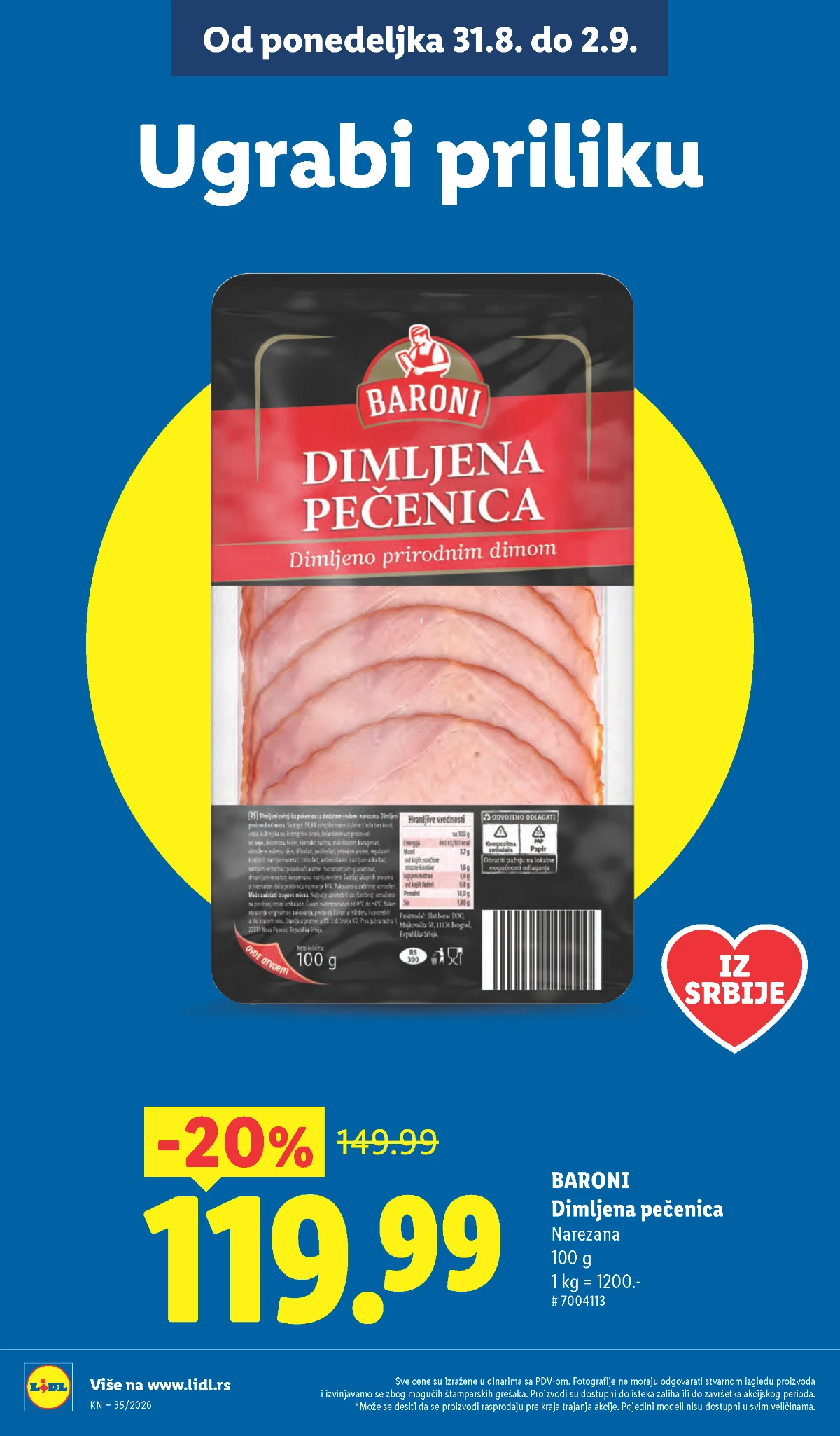 Lidl katalog strana 18 – Baroni dimljena pečenica 100 g uz popust od 20%