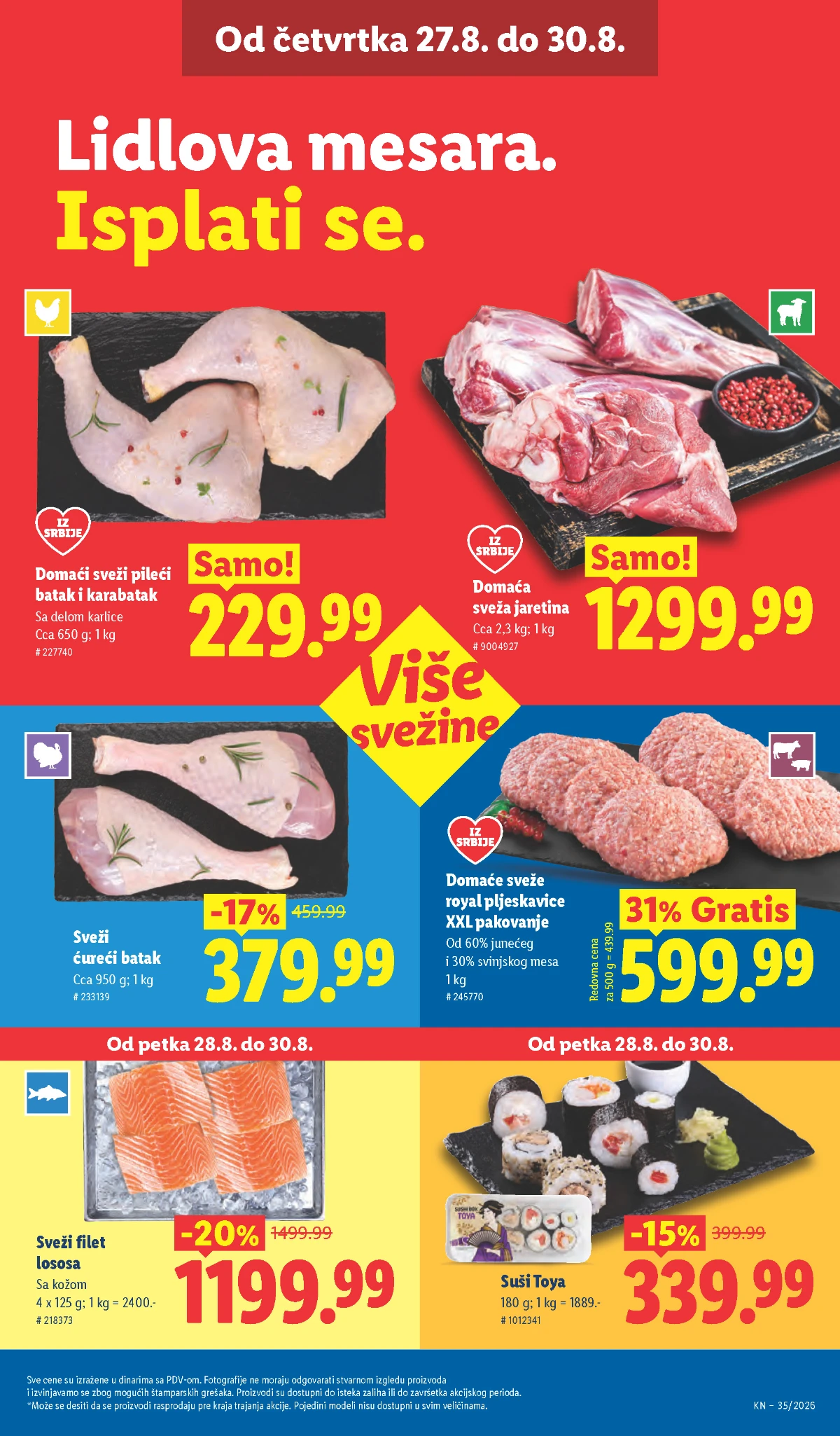 Lidl katalog strana 25 – pljeskavice, jaretina, pileće meso i filet lososa