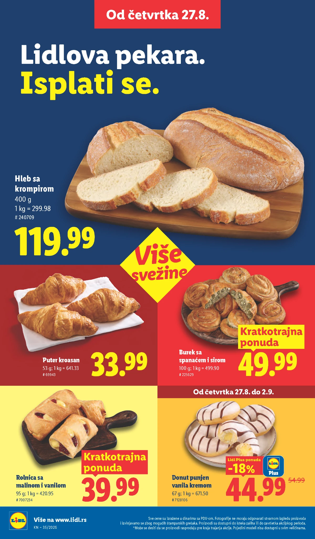 Lidl katalog strana 26 – hleb sa krompirom, kroasan, rolnica i burek