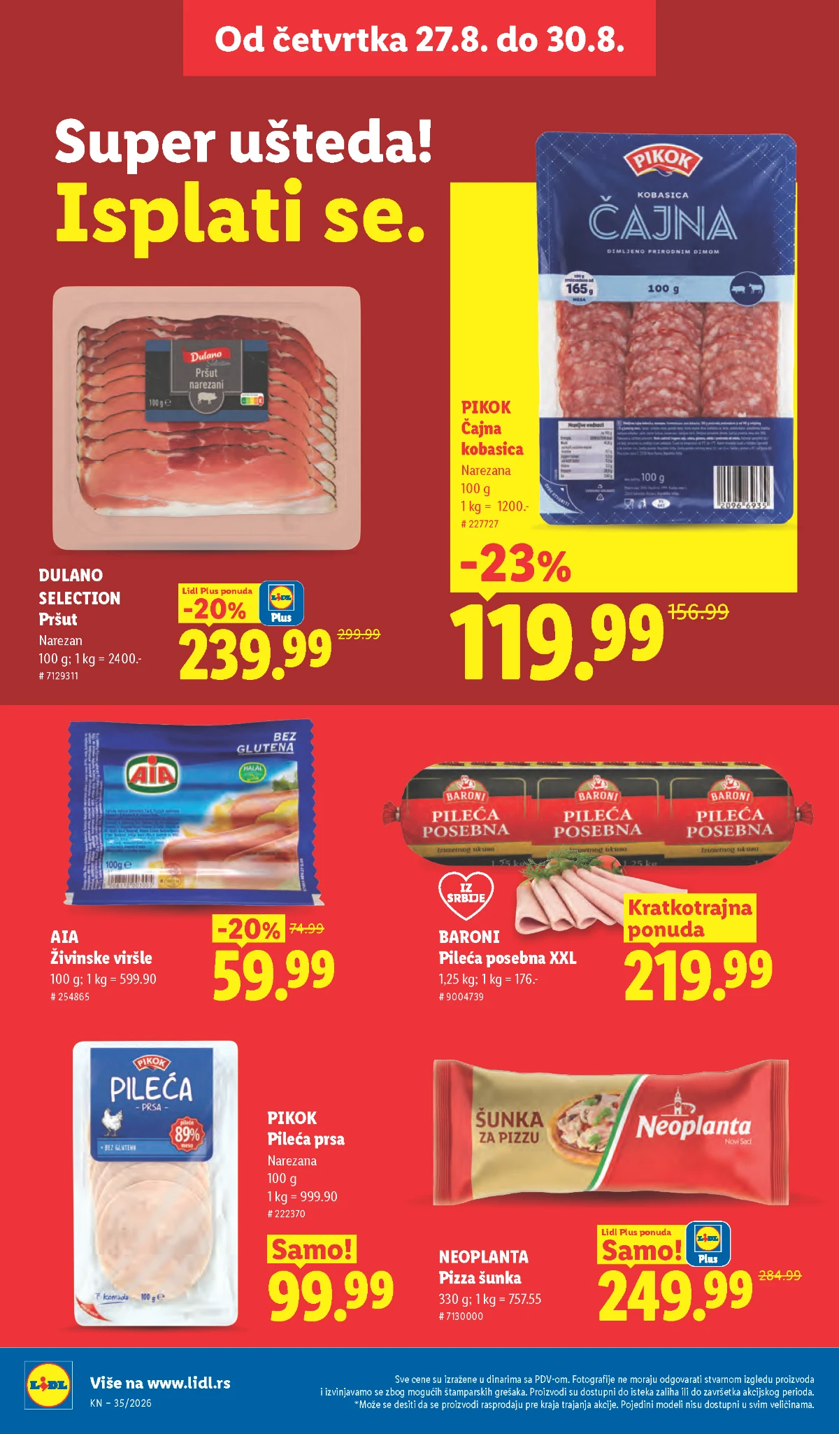 Lidl katalog strana 28 – pileća posebna, pršut, čajna kobasica i pizza šunka