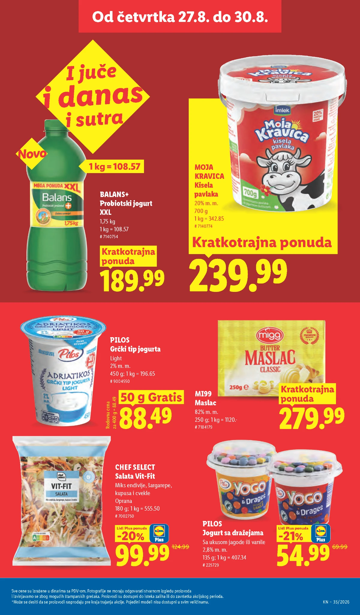 Lidl katalog strana 29 – Pilos jogurt, MI99 maslac i Balans plus jogurt XXL