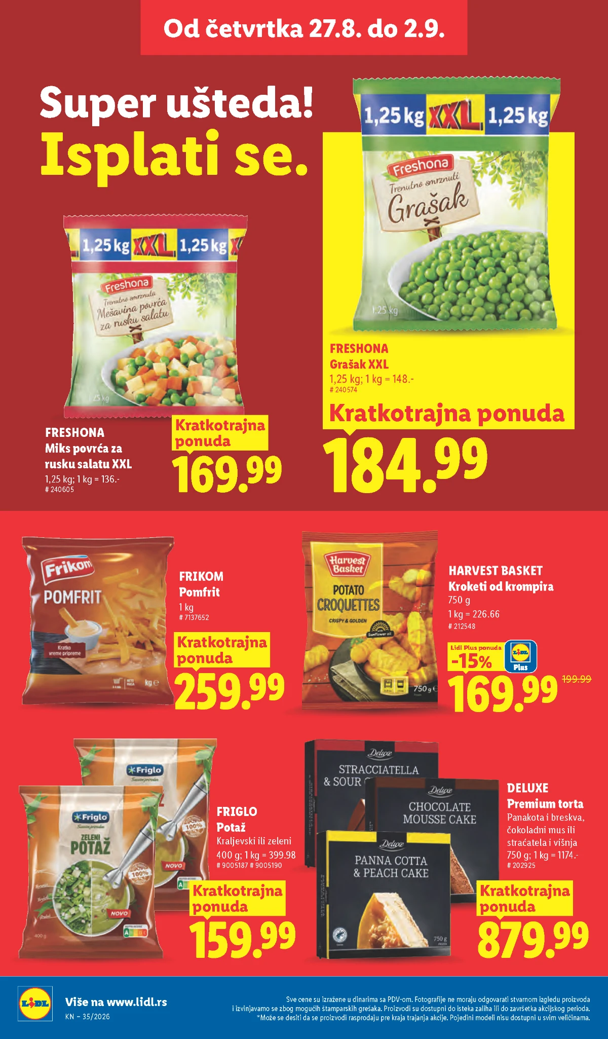 Lidl katalog strana 30 – grašak XXL, miks za rusku salatu, pomfrit i premium torta