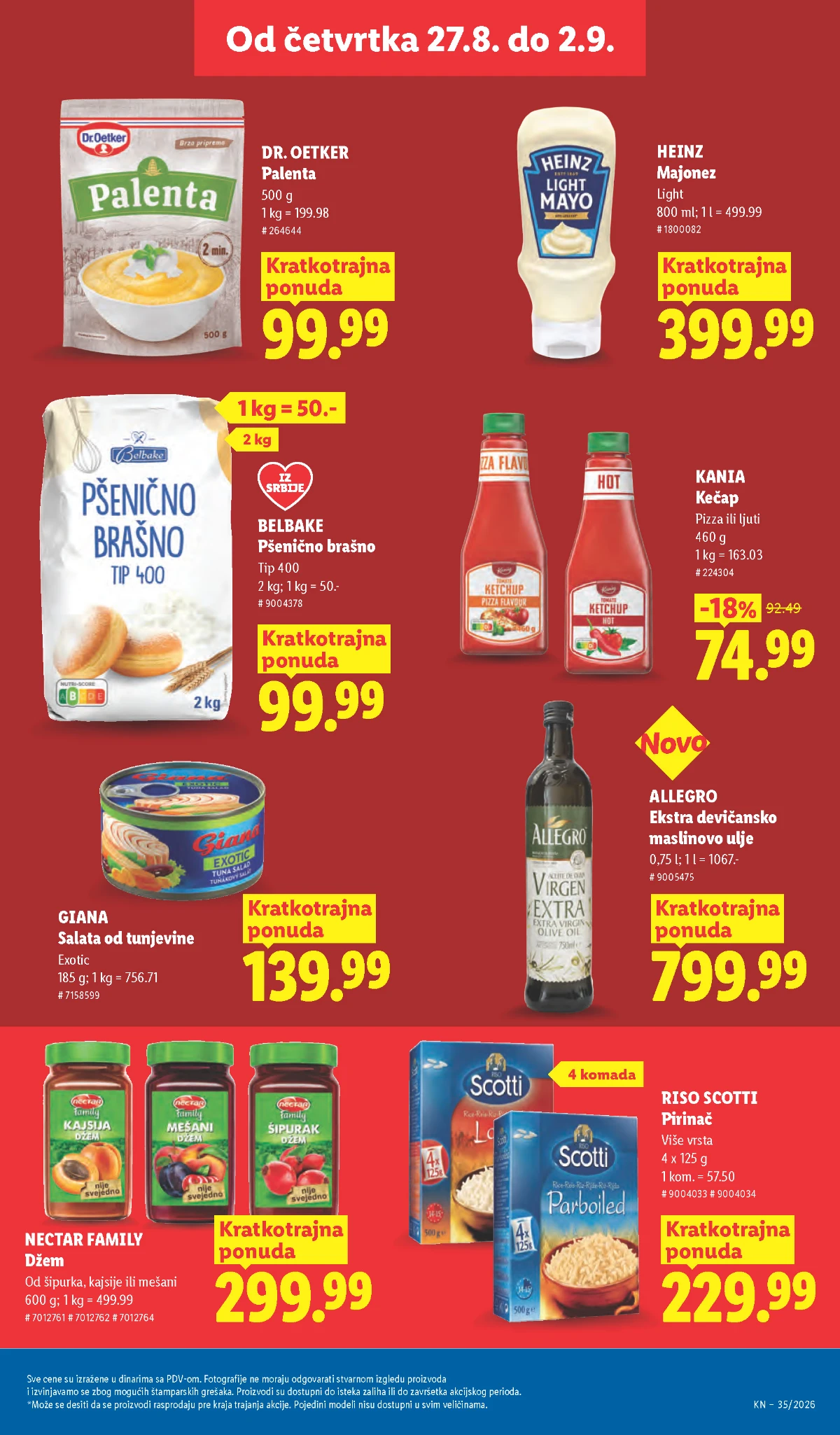 Lidl katalog strana 33 – maslinovo ulje, pirinač, brašno, majonez i tunjevina