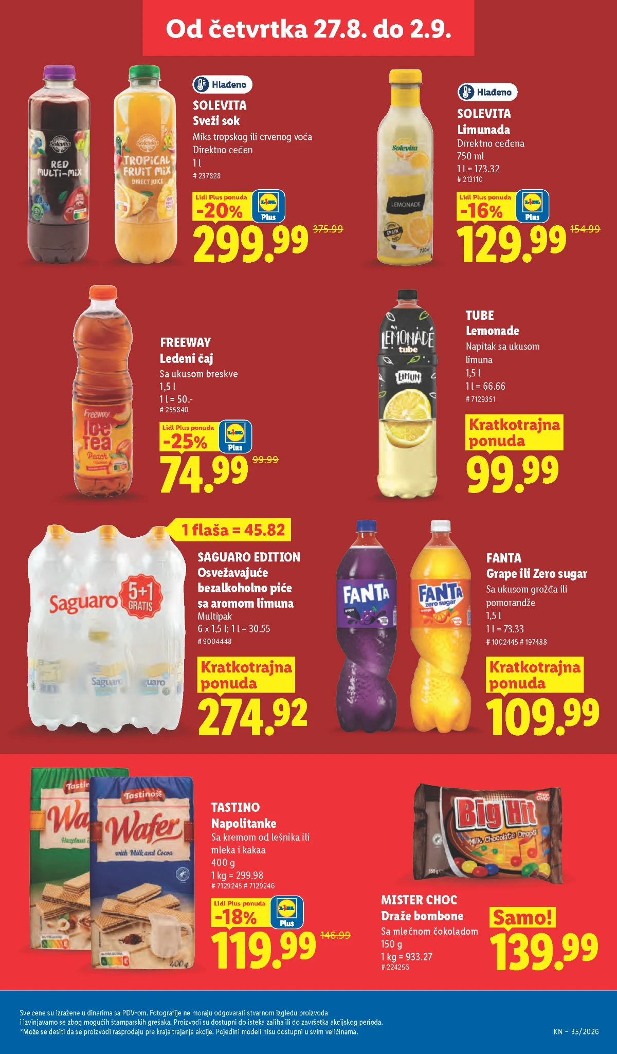 Lidl katalog strana 35 – Solevita sokovi, Freeway ledeni čaj, Fanta i napolitanke