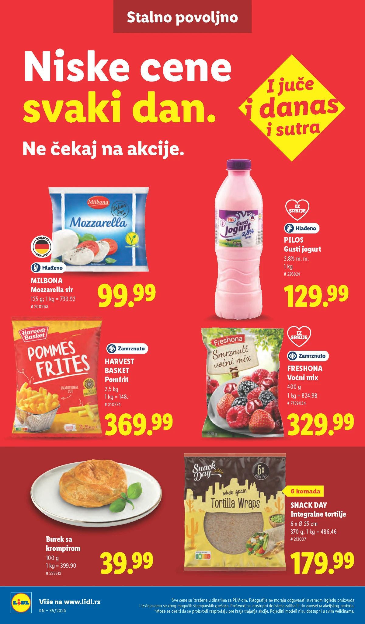 Lidl katalog strana 40 – Pilos jogurt, Milbona mozzarella, pomfrit i tortilje
