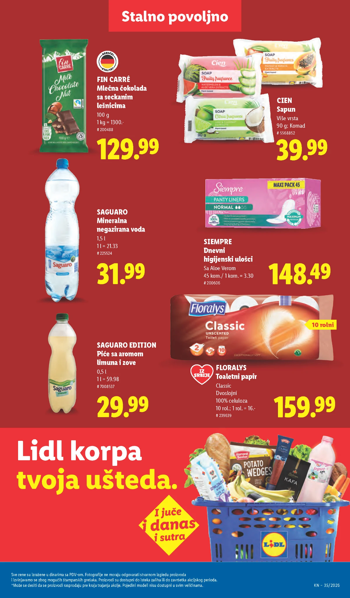 Lidl katalog strana 41 – Saguaro voda, Fin Carre čokolada i Floralys papir