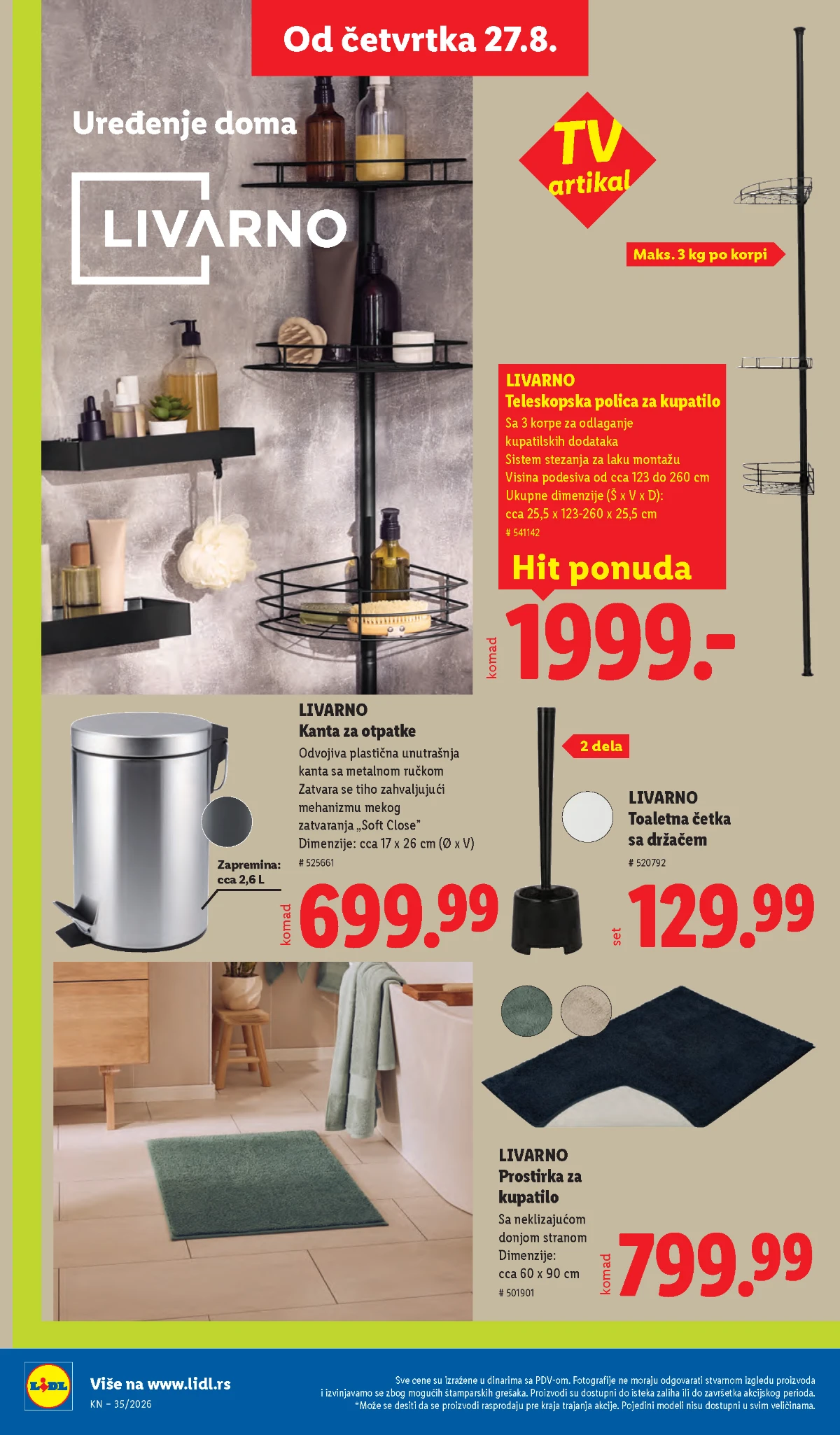 Lidl katalog strana 78 – Livarno prostirka, kanta i teleskopska polica za kupatilo