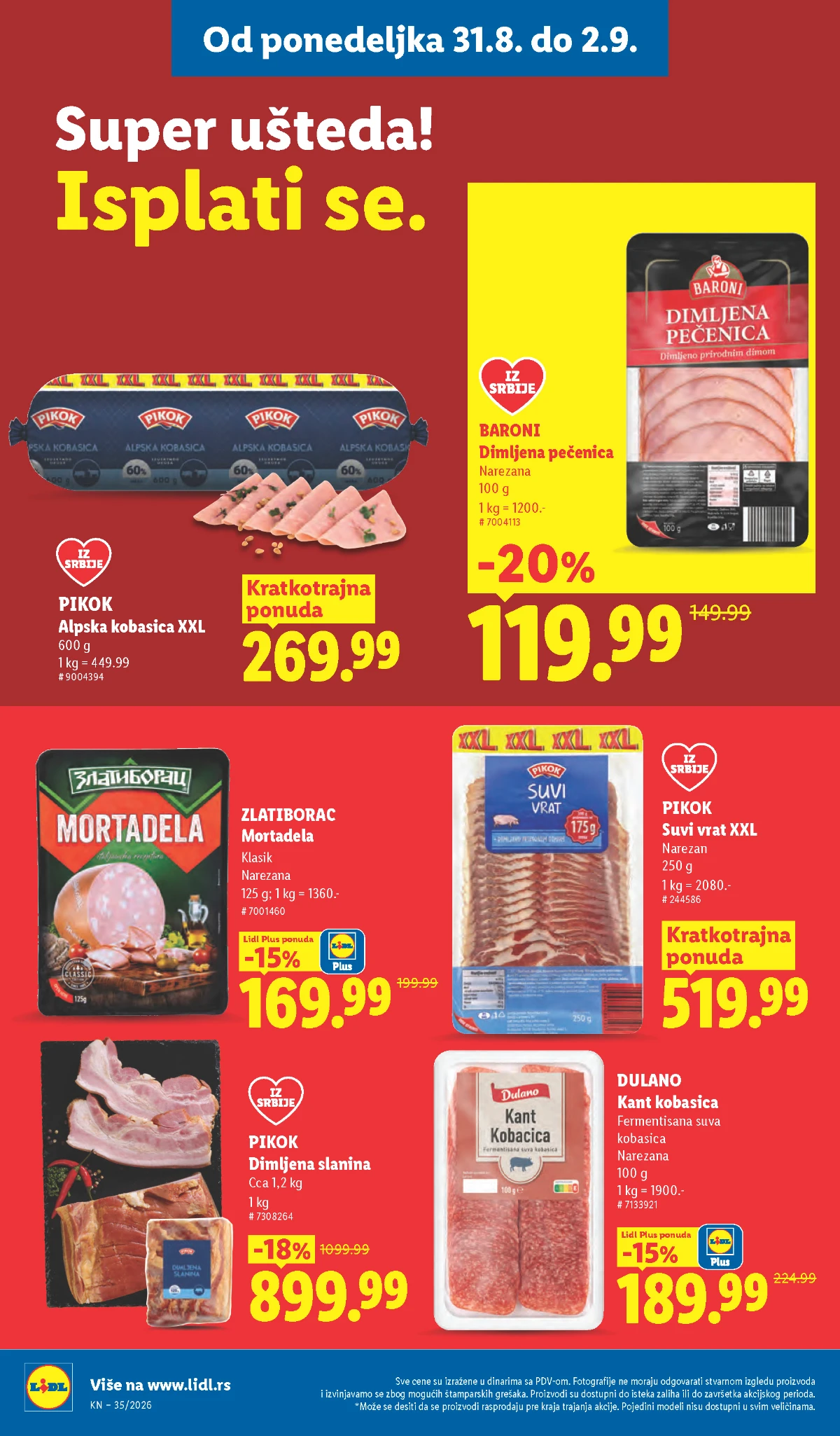 Lidl katalog strana 98 – Pikok kobasica, dimljena slanina, suvi vrat i pečenica