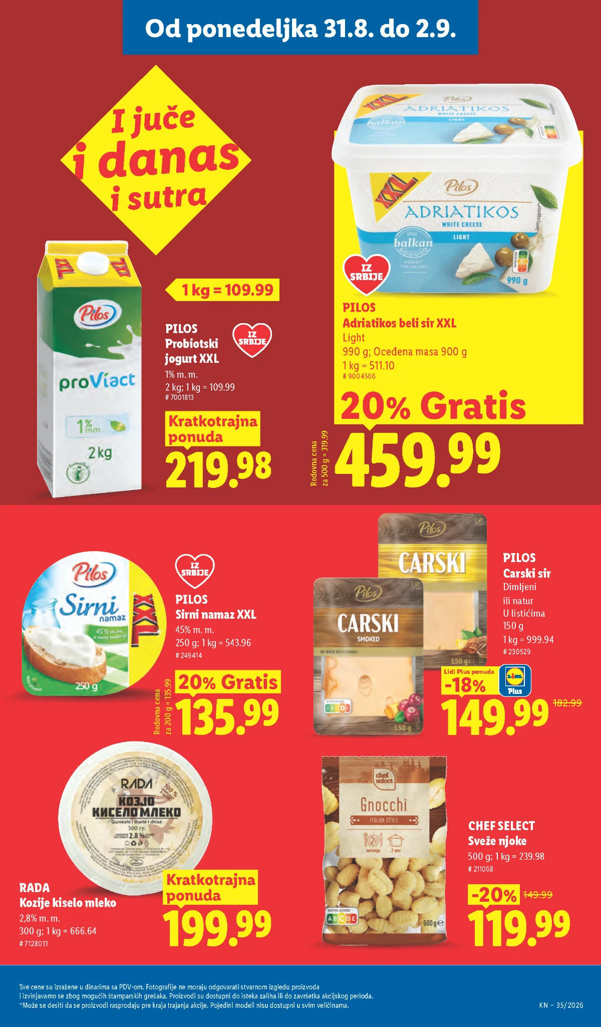 Lidl katalog strana 99 – Pilos jogurt XXL, Adriatikos sir i sirni namaz