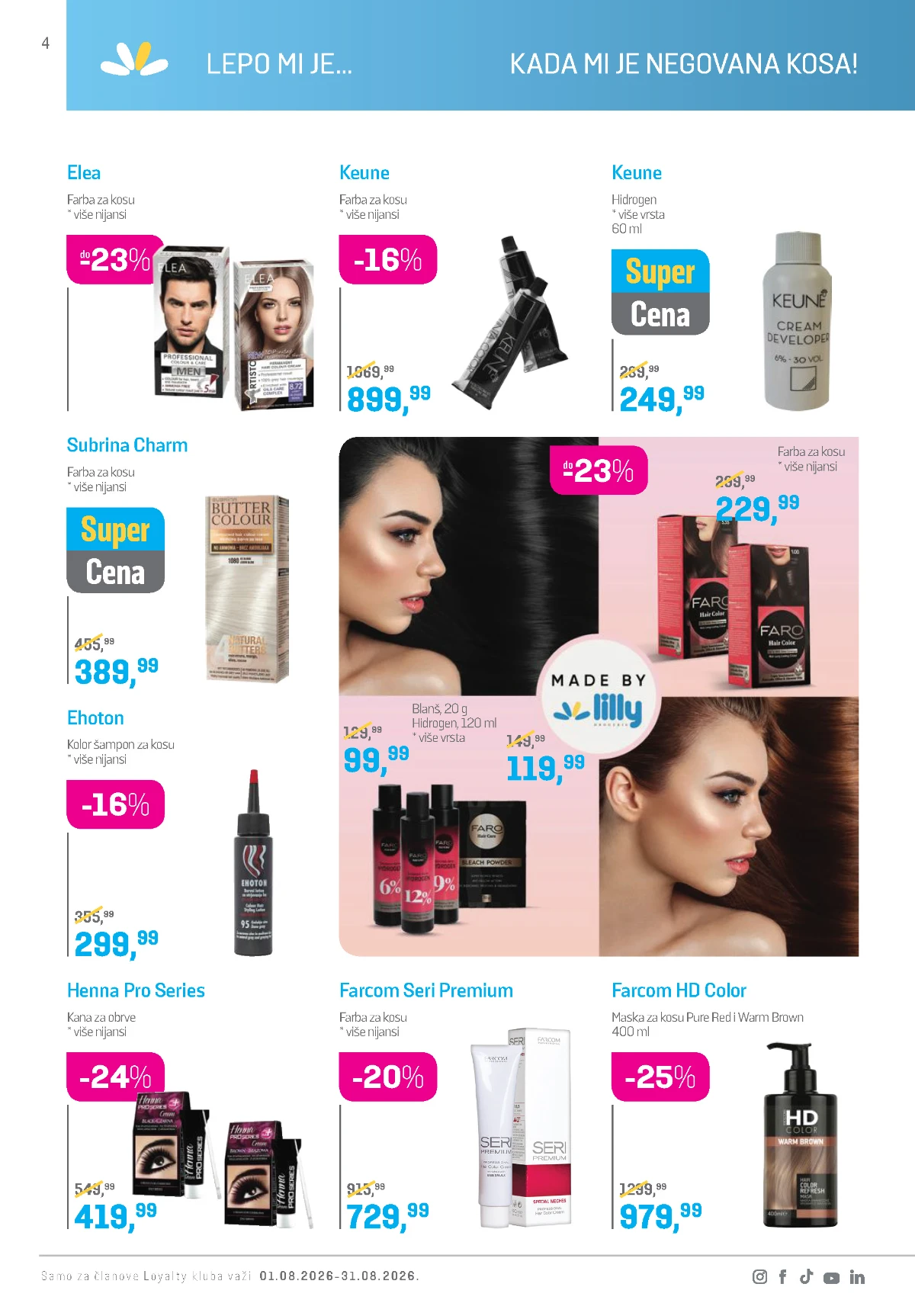 Lilly katalog avgust 2026 – farbe za kosu, šamponi i preparati za negu kose.