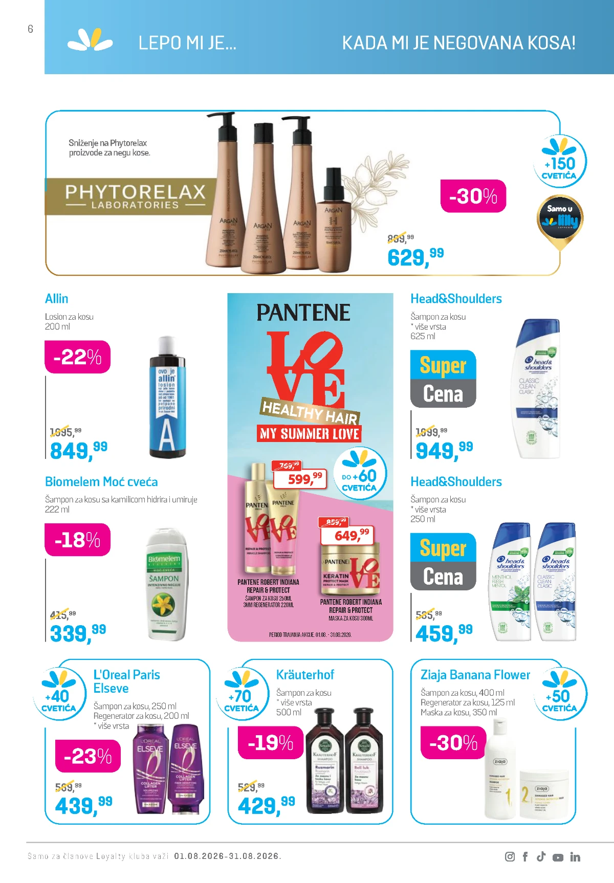Lilly katalog avgust 2026 – Pantene, Head & Shoulders i proizvodi za negu kose.