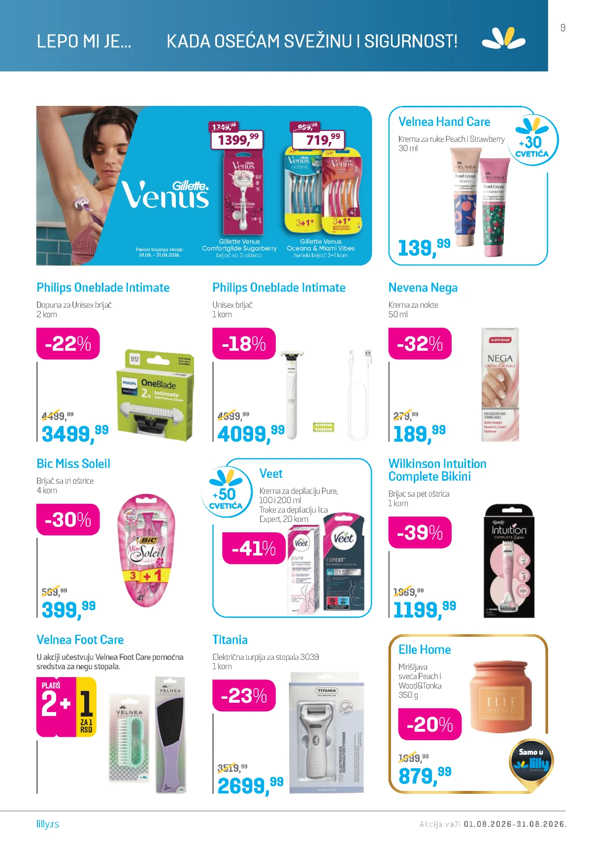 Lilly katalog avgust 2026 – proizvodi za depilaciju i negu tela.