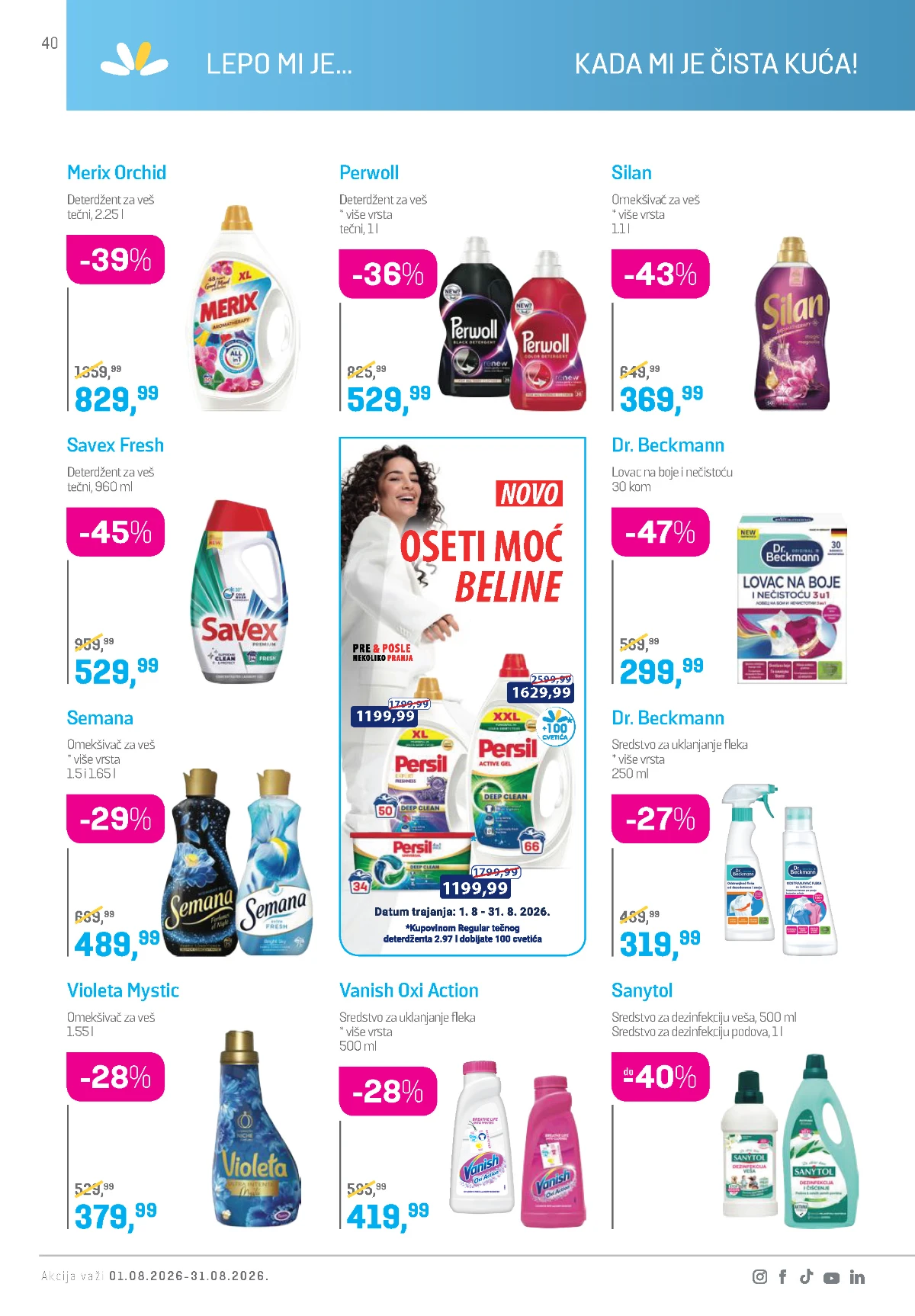 Lilly katalog avgust 2026 – Persil, Merix, Perwoll, Silan, Savex, Vanish i proizvodi za domaćinstvo.