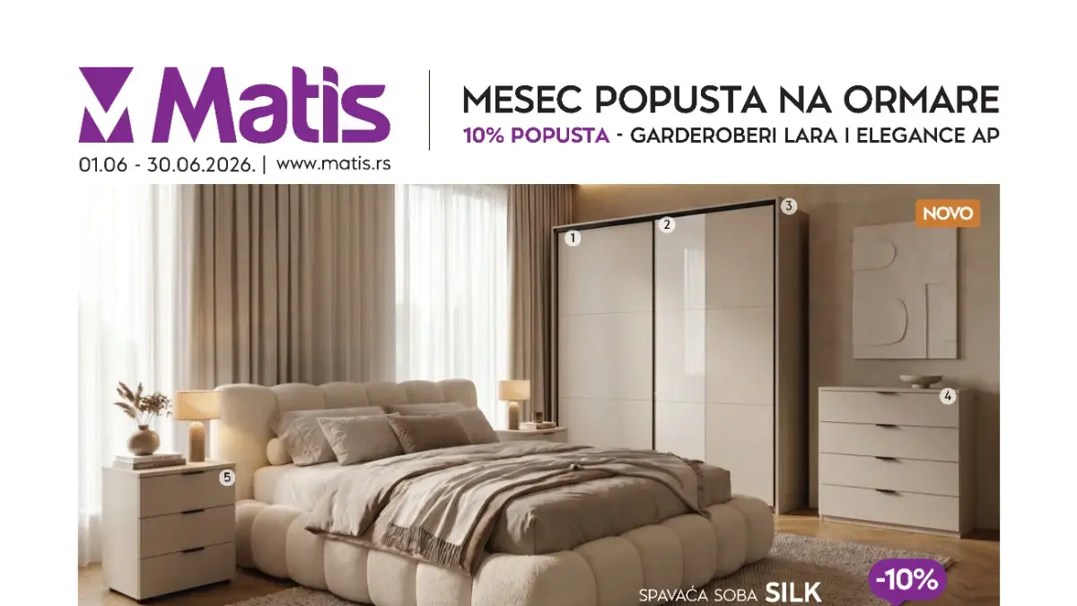 Matis akcija do 20% popusta na kuhinje, garderobere, plakare i spavaće sobe do 30.06.2026