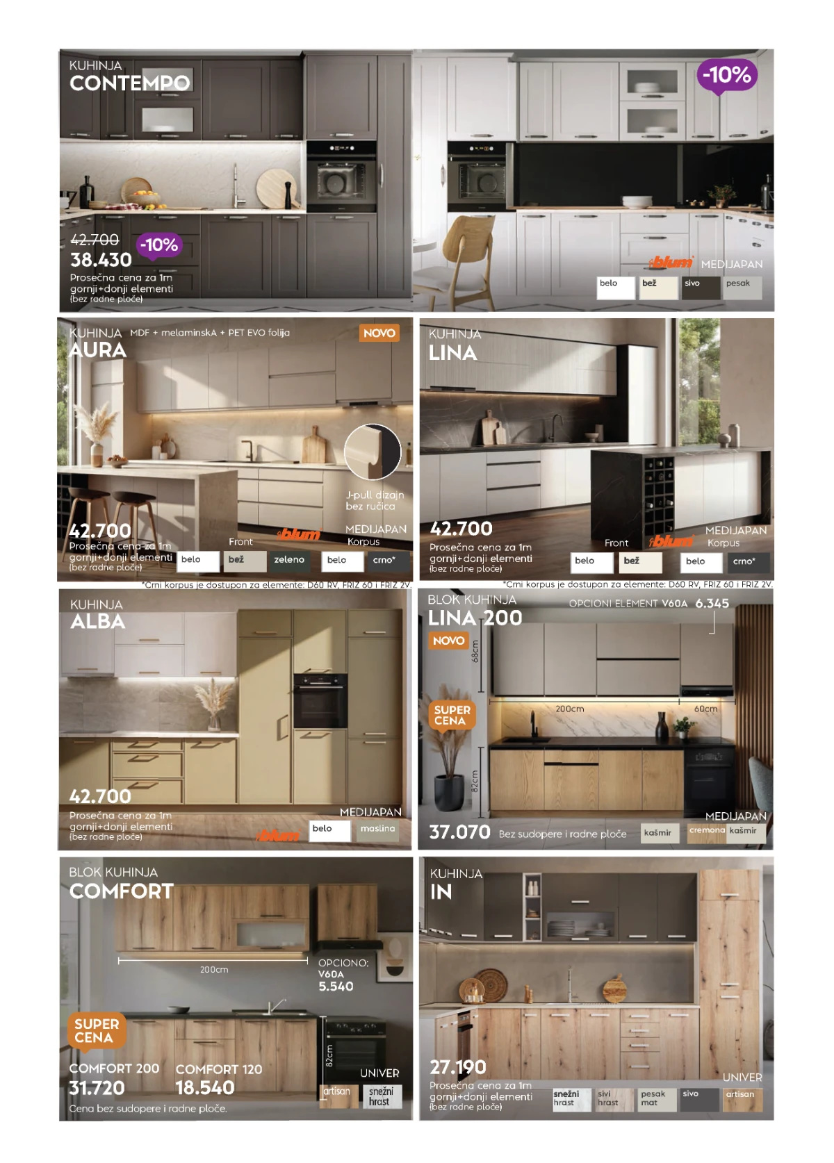 Matis mini katalog strana 2 donosi kuhinje Contempo, Aura, Lina, Alba i Comfort uz popuste do 10%.