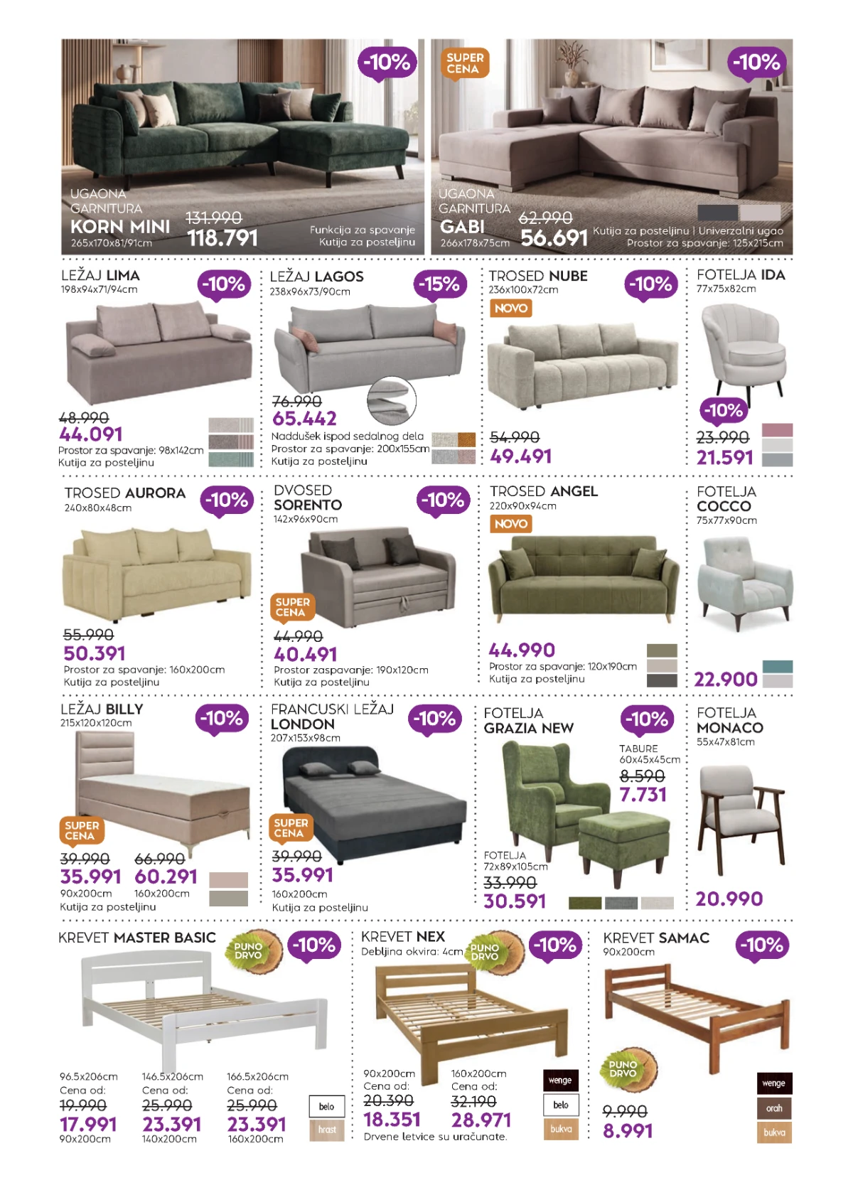 Matis mini katalog strana 9 donosi garniture, ležajeve i krevete uz popuste do 15%.