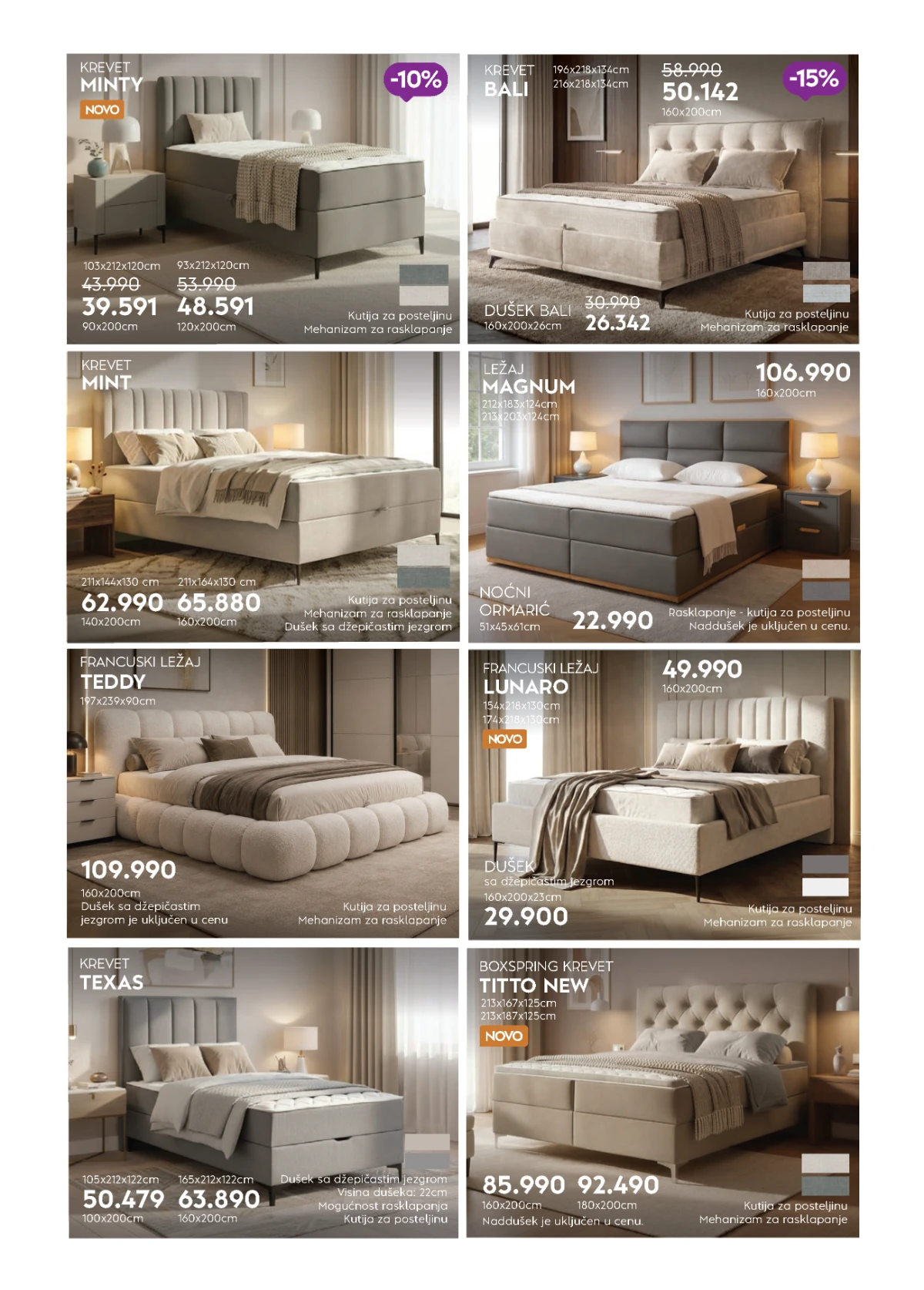 Matis mini katalog strana 10 donosi boxspring krevete, francuske ležajeve i dušeke.