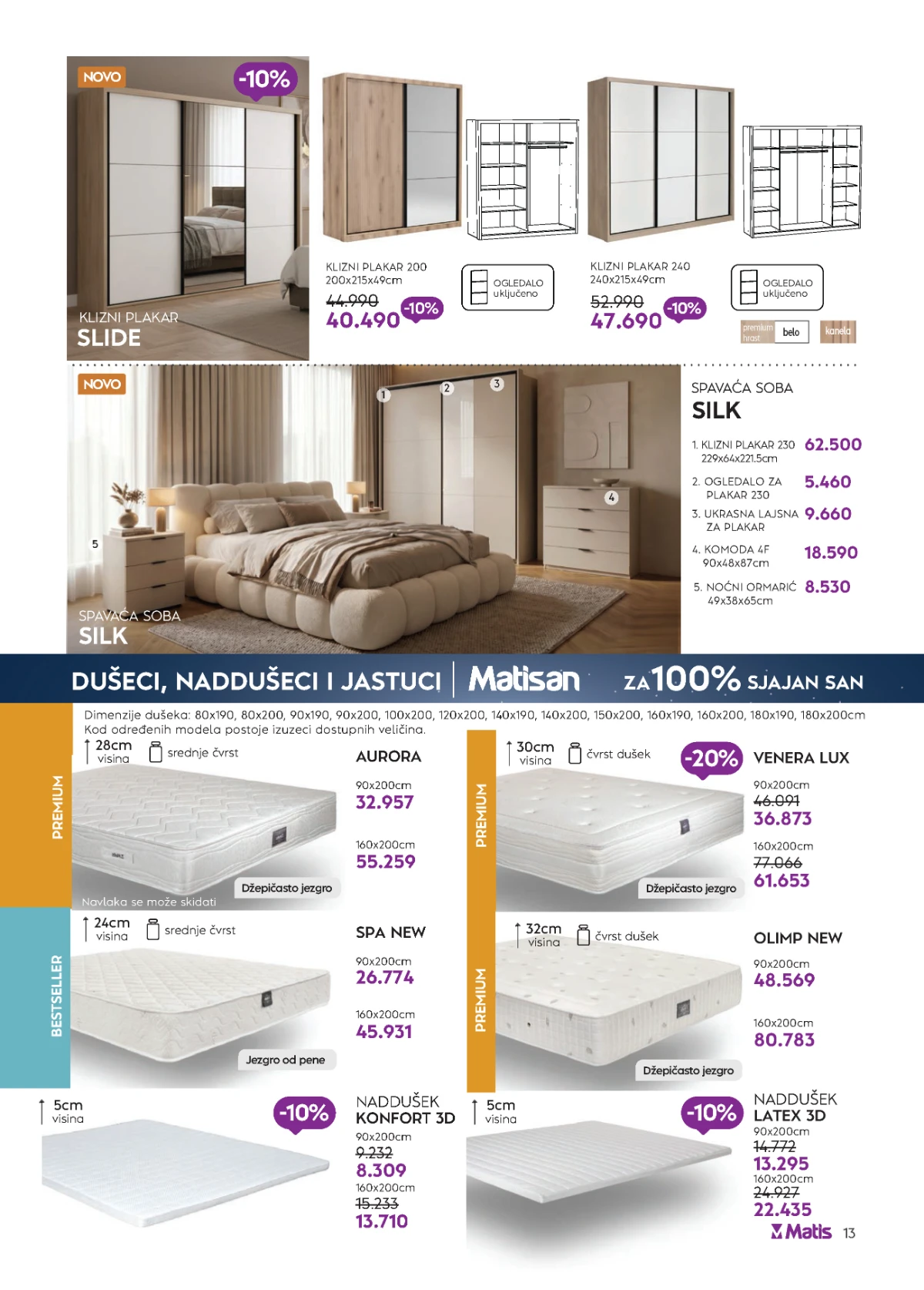 Matis mini katalog strana 13 donosi klizne plakare, dušeke i naddušeke uz popuste.