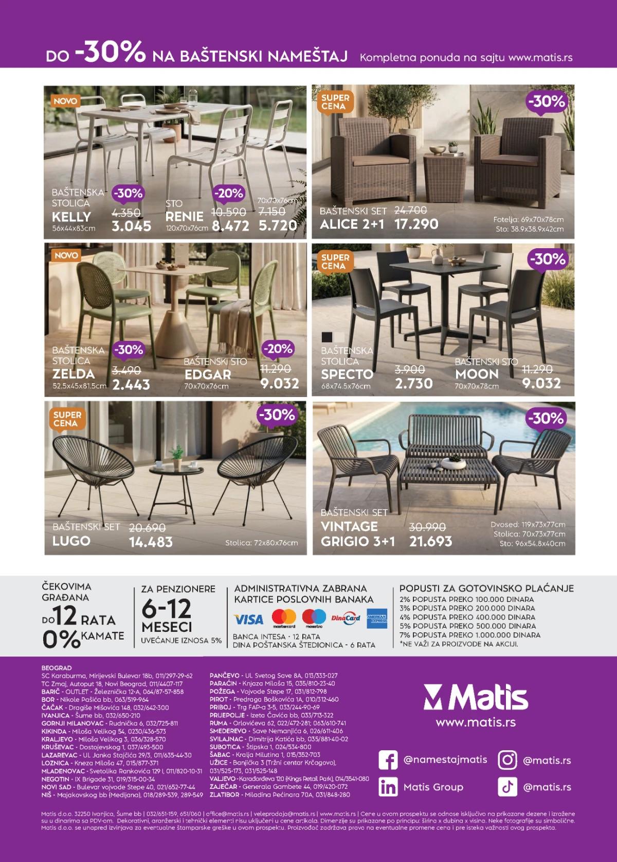 Matis mini katalog strana 16 donosi baštenske garniture, stolove i stolice uz popuste do 30%.