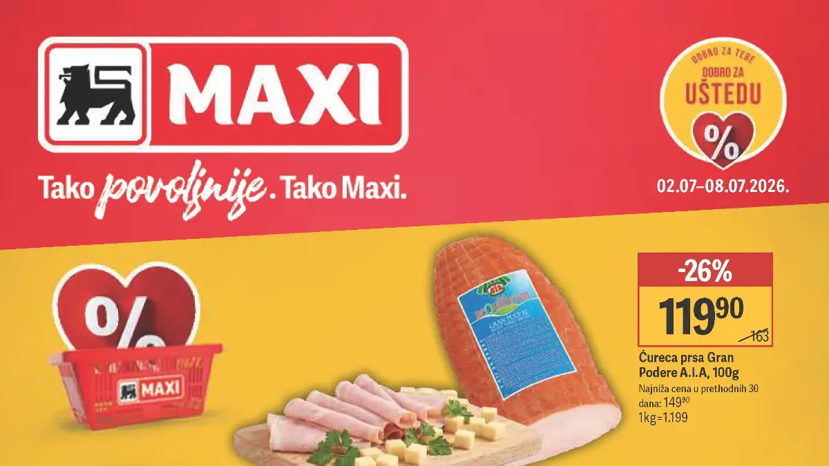 Maxi katalog od 02. do 08.07.2026. donosi uštede do 55%, 1+1 gratis ponude i Moj Maxi pogodnosti