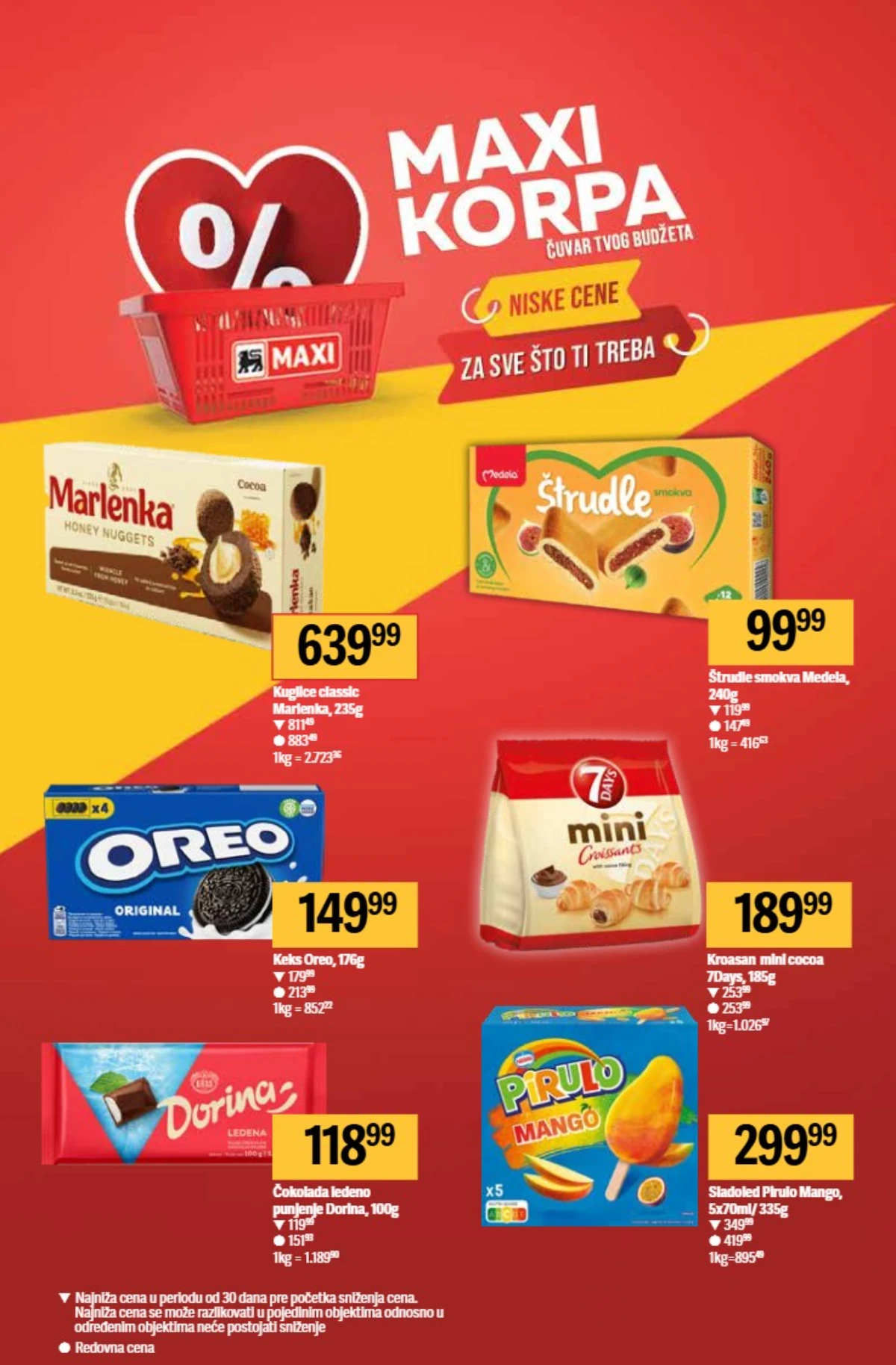 Maxi akcija Oreo Dorina kroasani i Pirulo sladoled po sniženim cenama