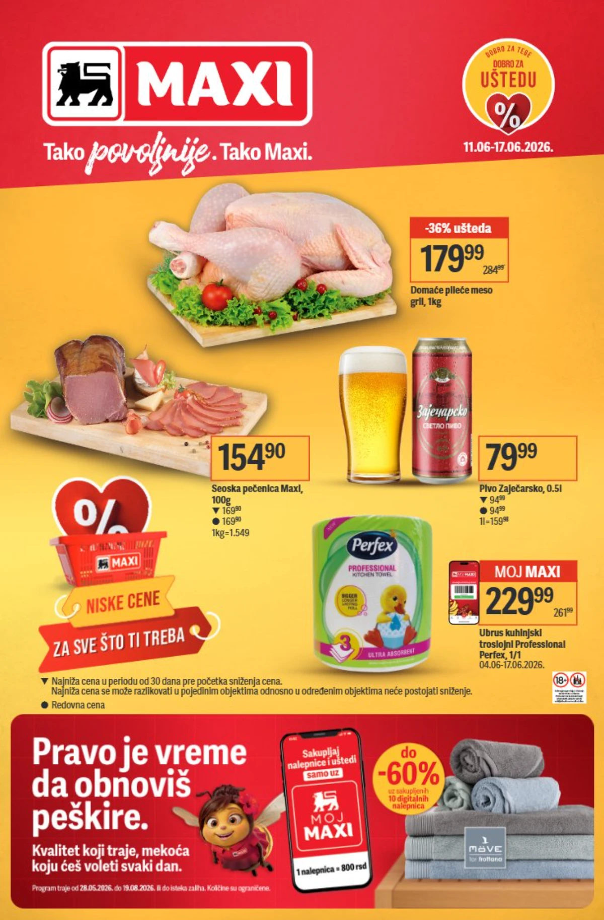 Maxi akcija do 60% popusta – domaće pileće meso, pivo Zaječarsko i Moj Maxi ponude do 17.06.2026