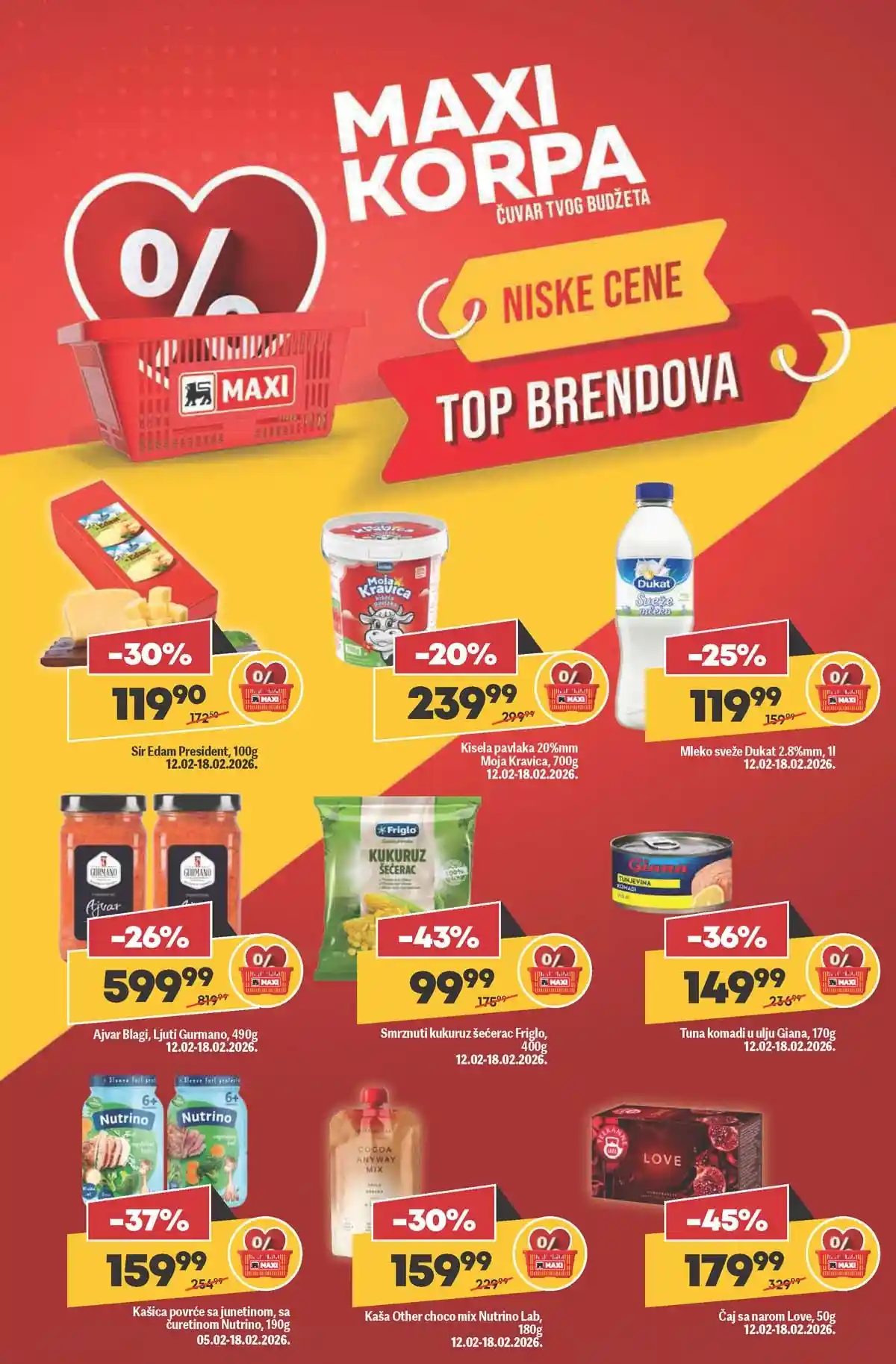 Maxi nedeljna akcija katalog strana 4 meso i delikatesi sniženja do 18. februara 2026 Maxi nedeljni katalog strana 4 sveže meso i delikatesi akcija Srbija februar 2026