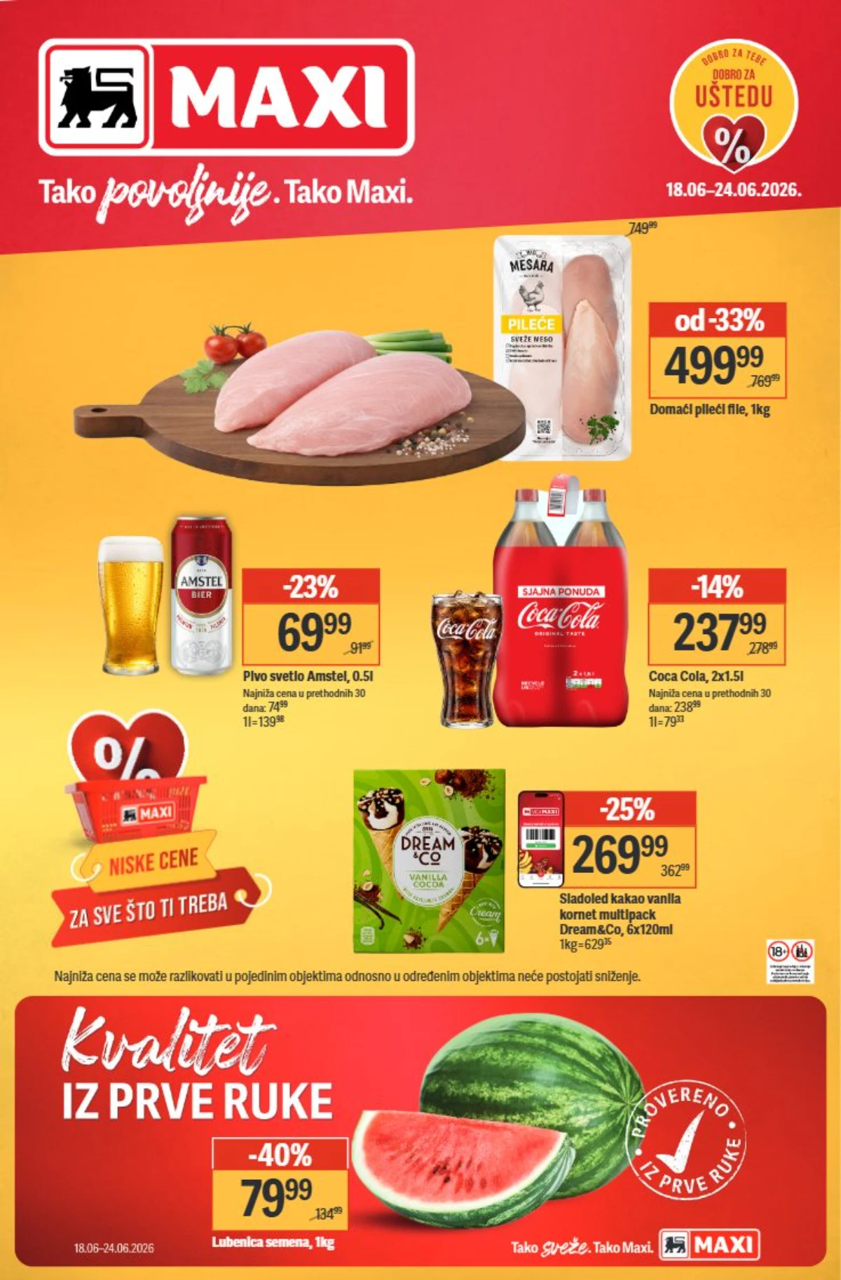 Maxi akcija do 60% popusta – pileći file, Coca-Cola, Amstel pivo i letnje uštede do 24.06.2026
