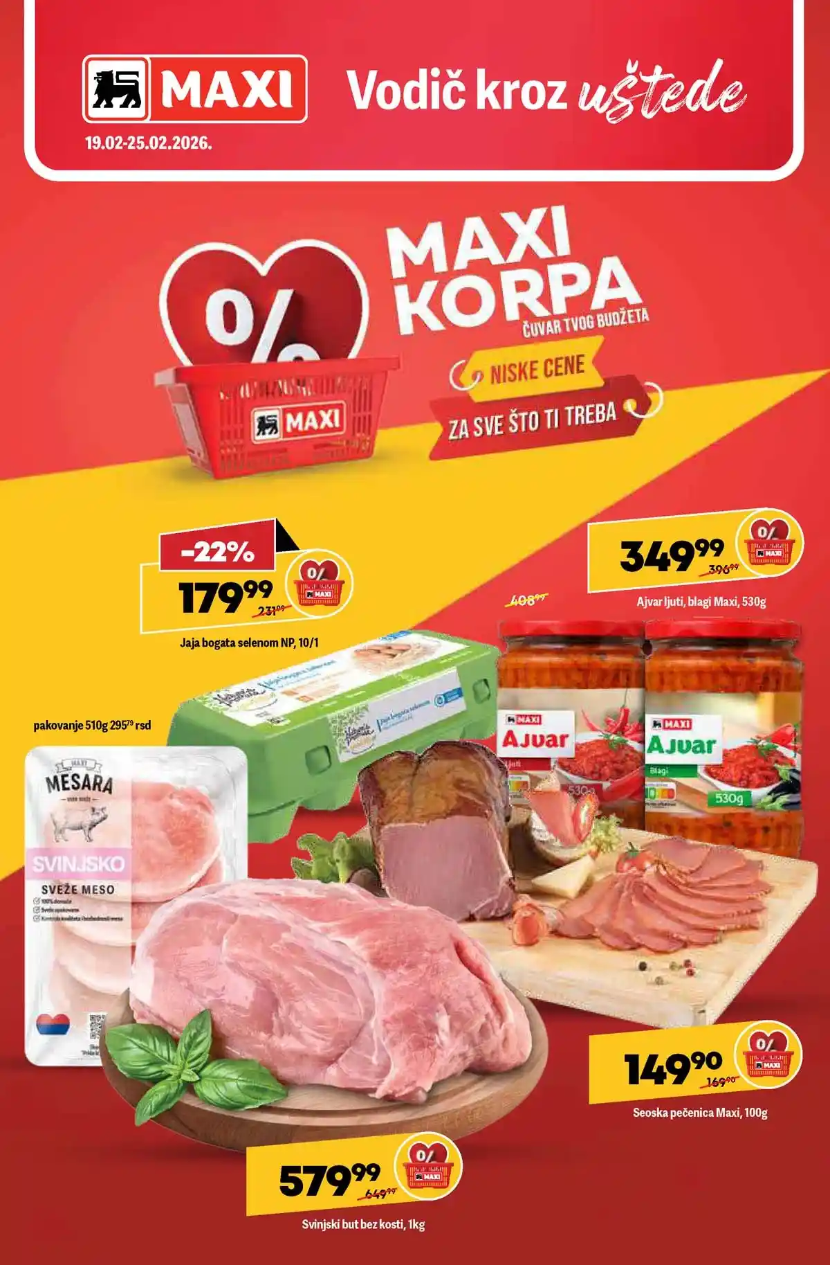 Maxi nedeljna akcija katalog strana 1 popusti Srbija do 25. februara 2026 Maxi nedeljni katalog strana 1 sniženja prehrane i proizvoda za domaćinstvo Srbija februar 2026