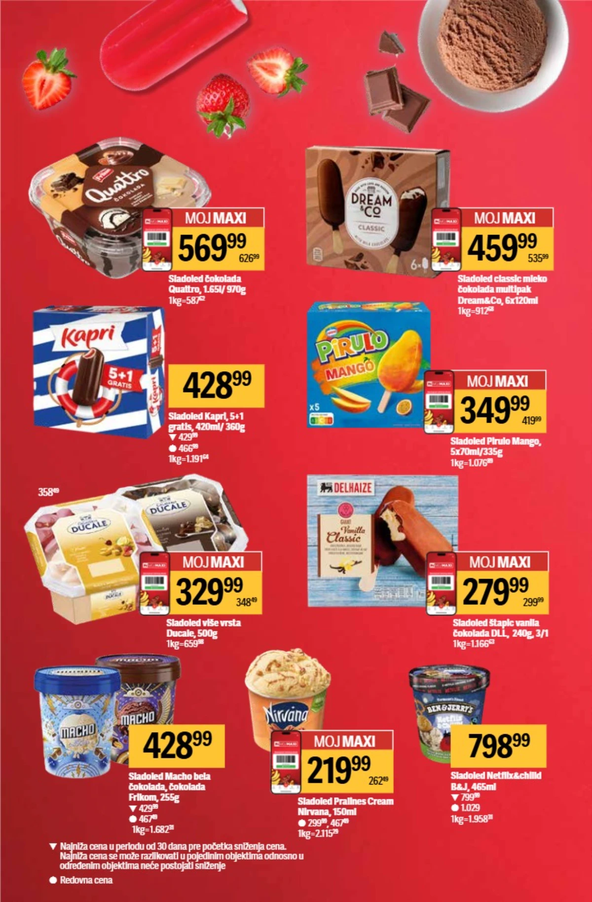 Maxi akcija sladoledi 21–27.05.2026 – Quattro 569,99 RSD i Dream&Co multipack na sniženju Maxi katalog 21–27.05.2026 strana 2 – Quattro, Dream&Co i Pirulo sladoledi po akcijskim cenama