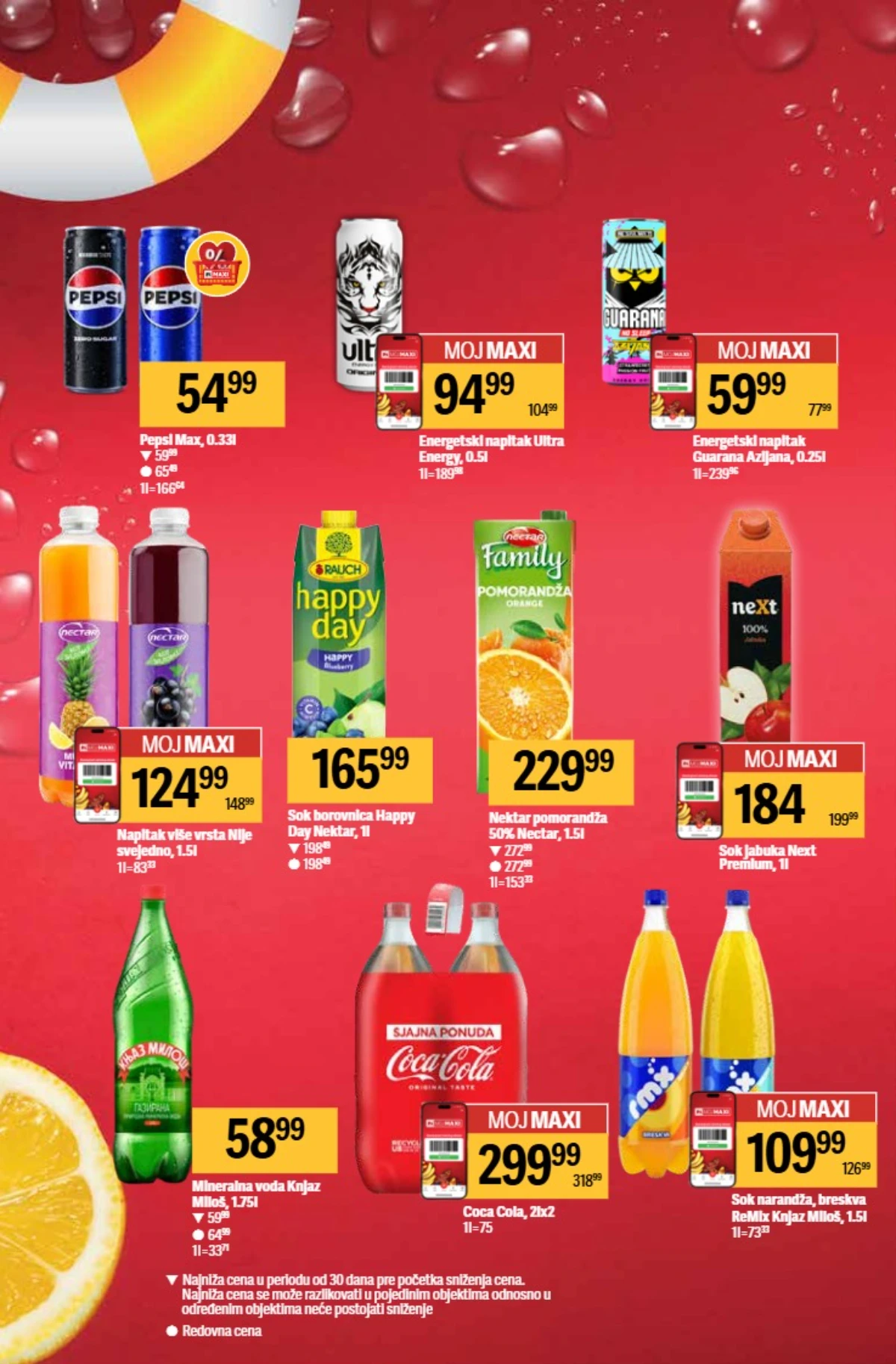 Maxi akcija pića – Coca-Cola 2x2L 299,99 RSD i Pepsi Max na sniženju Maxi katalog 21–27.05.2026 strana 4 – Coca-Cola, Nectar i Pepsi pića na akciji