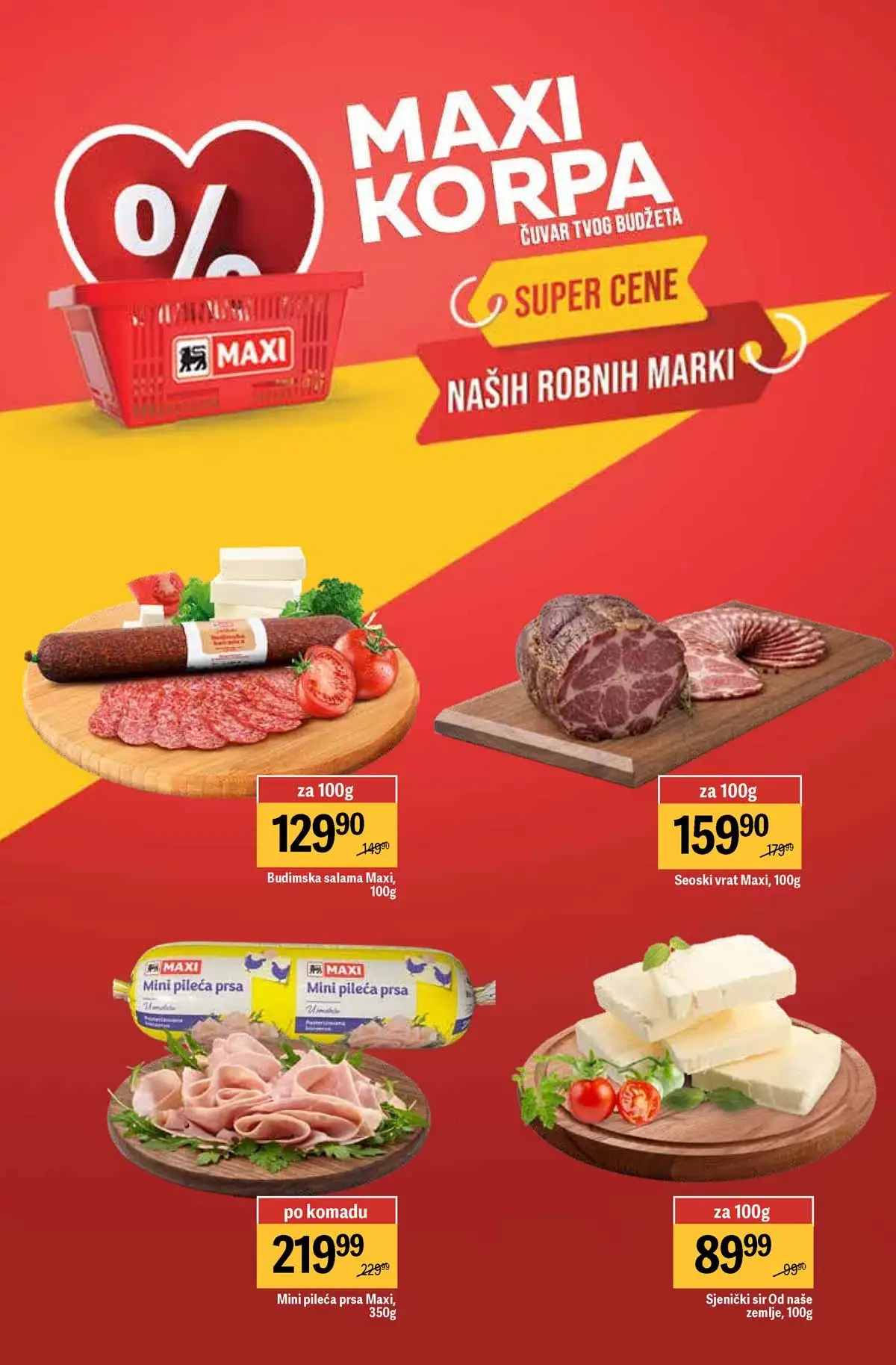 Maxi nedeljna akcija katalog strana 4 meso i delikatesi sniženja do 01. april 2026 Maxi nedeljni katalog strana 4 sveže meso i delikatesi akcija Srbija mart 2026