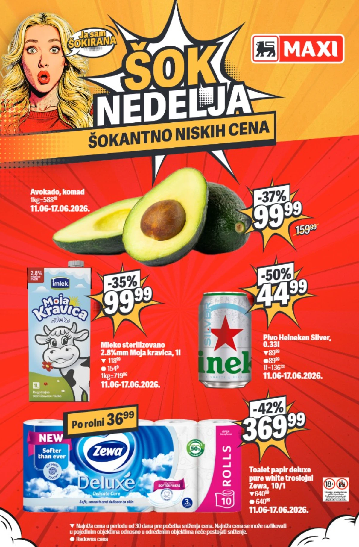 Maxi Šok Nedelja do 50% popusta – avokado, mleko, Heineken Silver i Zewa na akciji do 17.06.2026
