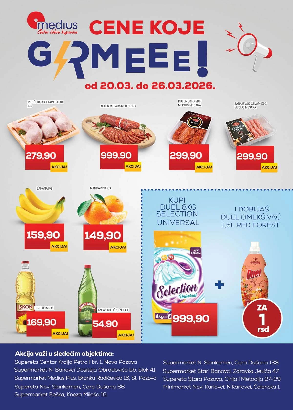 Medius akcija Cene koje grme – katalog sniženja prehrane, pića i kućnih proizvoda mart 2026