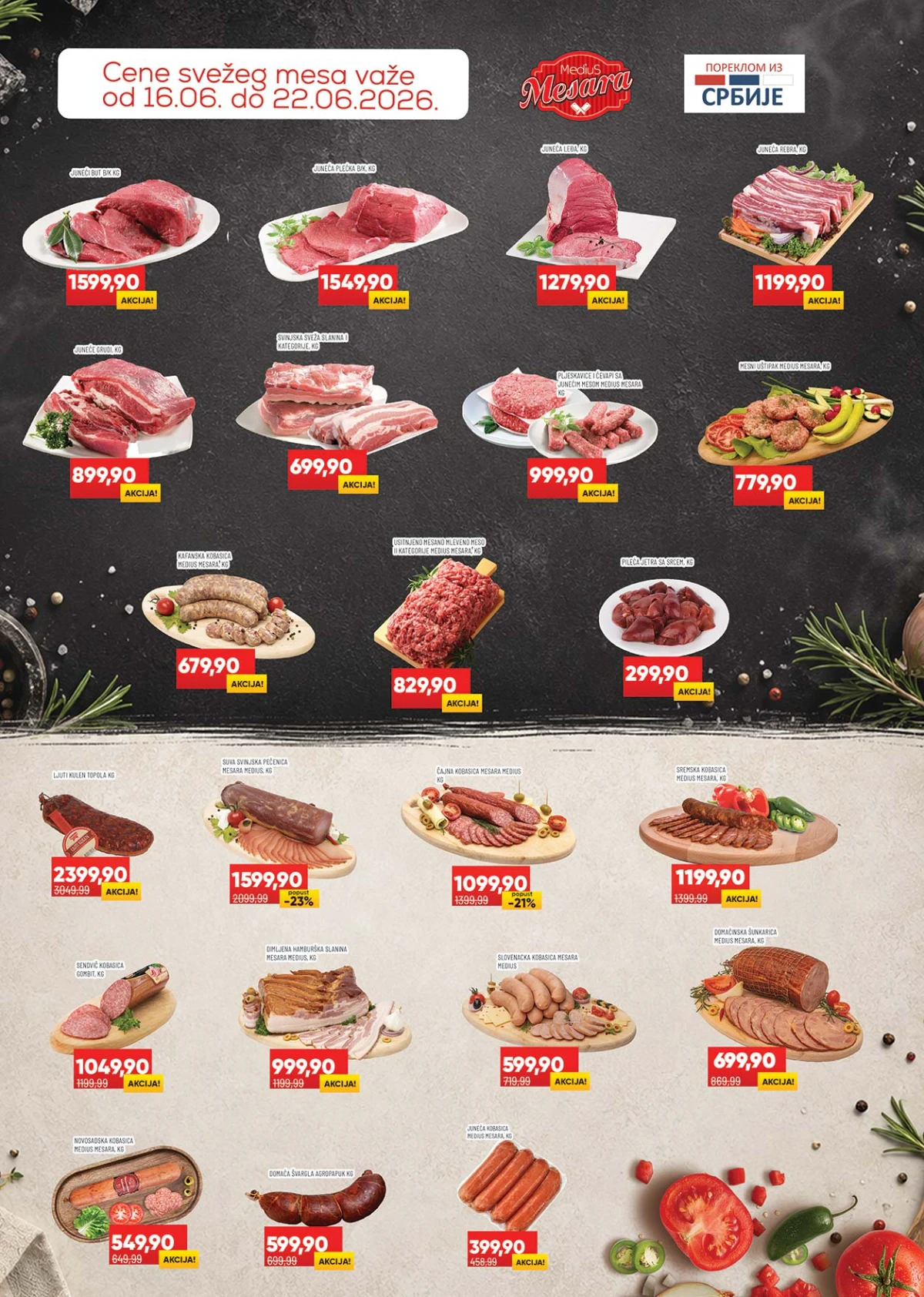 Medius katalog – voće, povrće i delikates proizvodi na sniženju Medius akcija do 22.06.2026 – lubenica, šargarepa, delikates proizvodi i paštete po nižim cenama