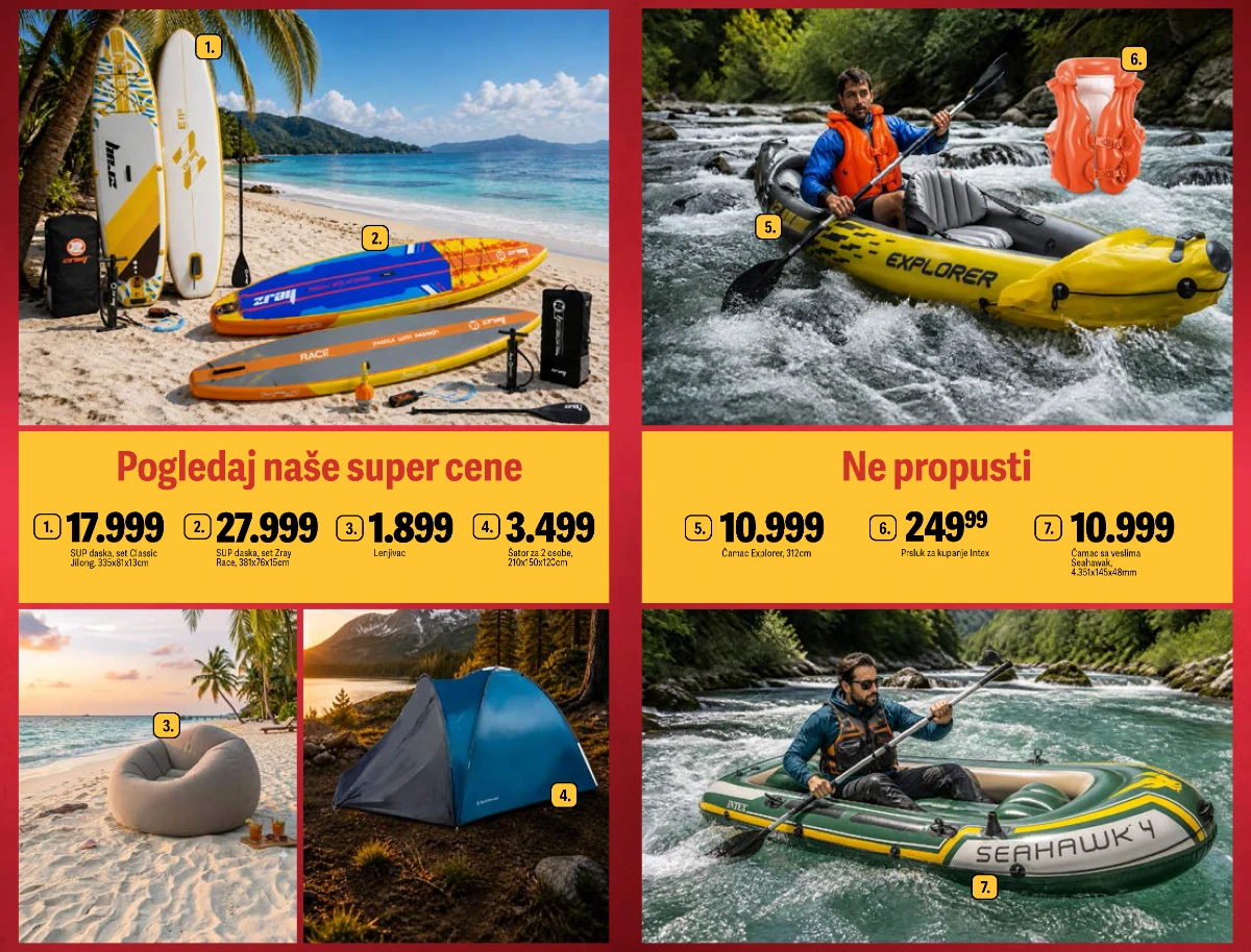 Mega Maxi katalog 21.05–03.06.2026 – SUP daske, čamci, šatori i oprema za leto na akciji