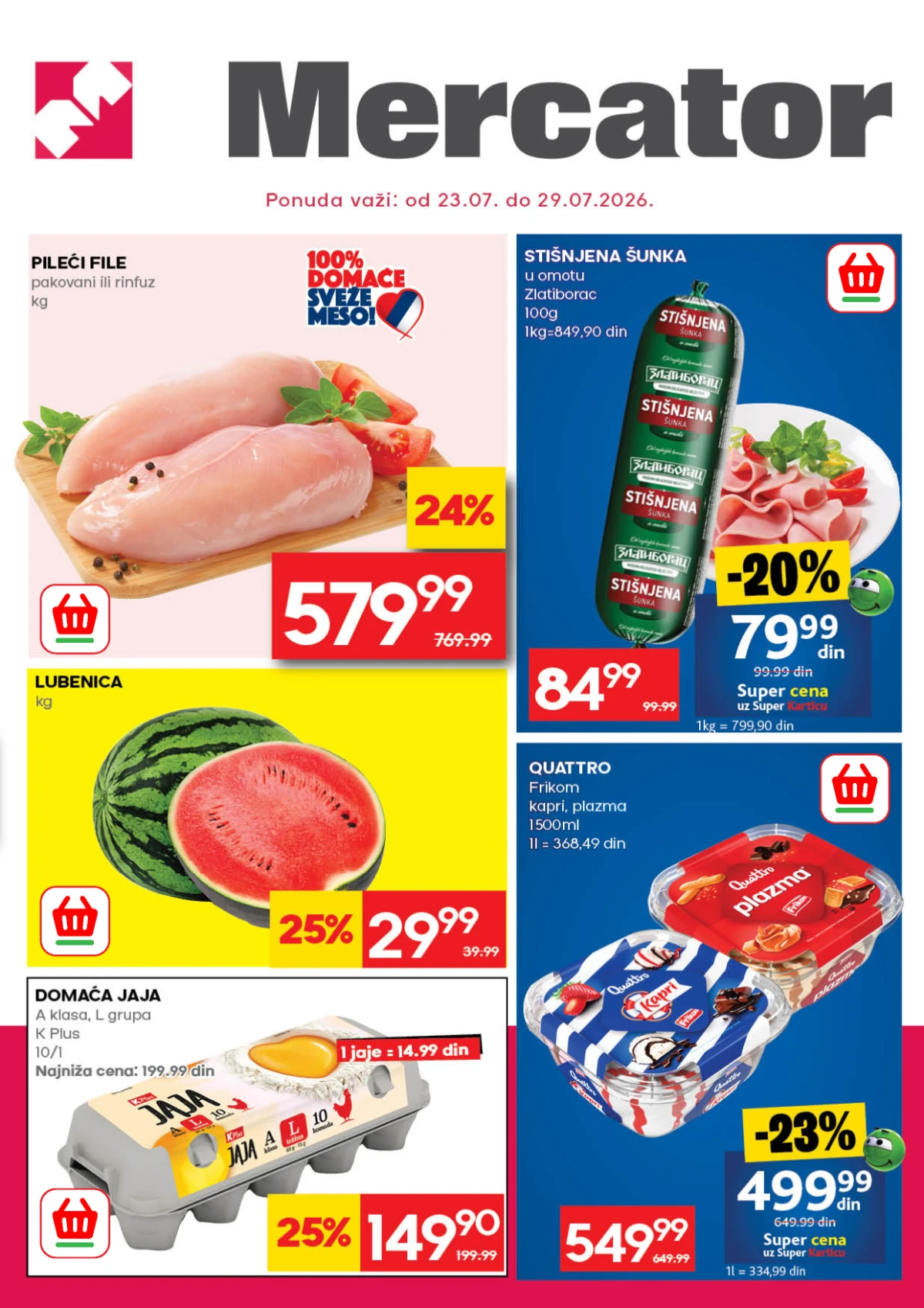 Mercator katalog sa popustima do 42% na prehranu, meso, voće, povrće i brojne proizvode do 29.07.2026.