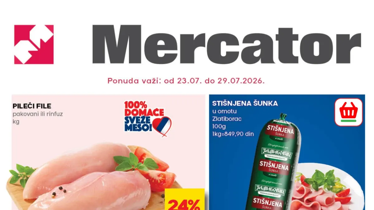 Mercator katalog sa popustima do 42% na prehranu, meso, voće, povrće i brojne proizvode do 29.07.2026.