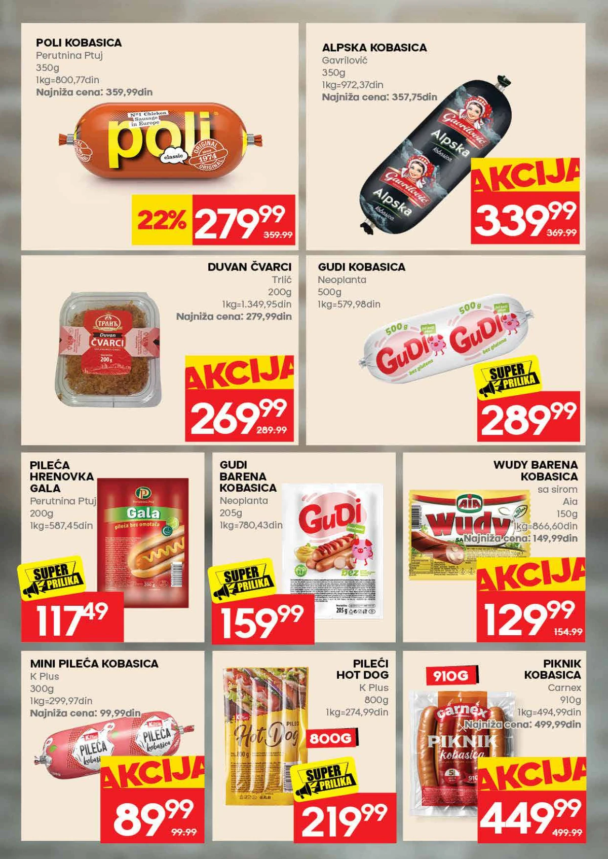 Mercator katalog strana 8 – kobasice, čvarci i mesne prerađevine