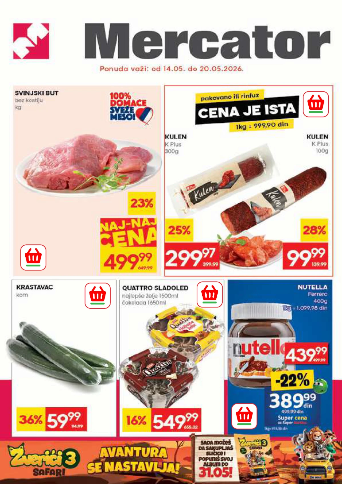 Mercator katalog sniženja do 20.05.2026 – svinjski but, Nutella, kulen i prehrana po nižim cenama