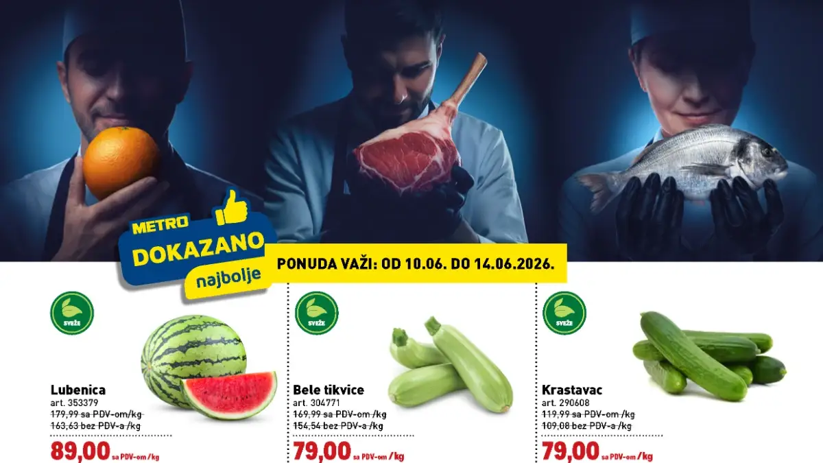 METRO Dokazano najbolje akcija jun 2026 – lubenica 89 din, tikvice 79 din i svinjski but 599 din po kilogramu