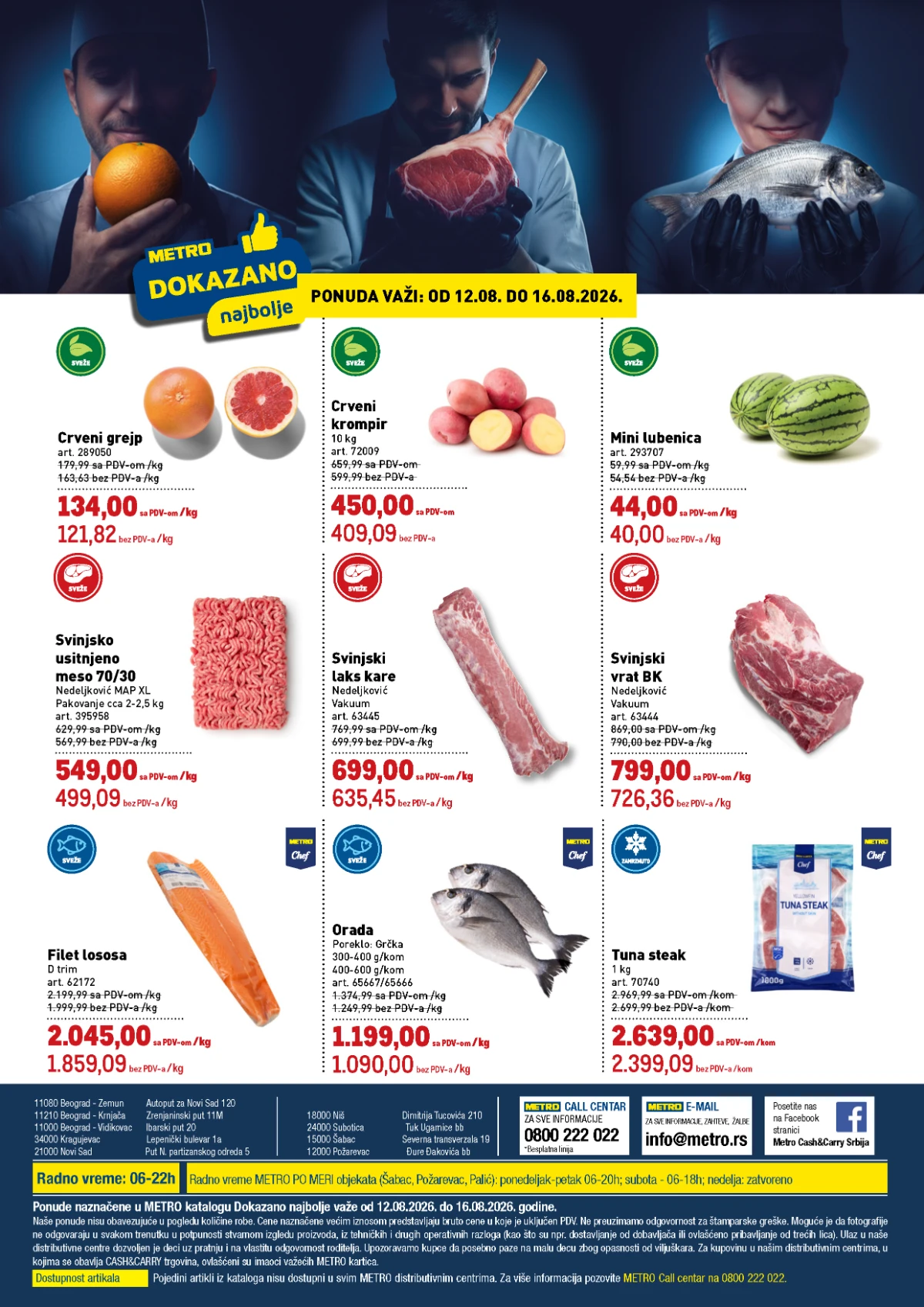 METRO akcija do 16.08.2026. – grejp, krompir, mini lubenica, svinjsko meso, losos, orada i tuna po akcijskim cijenama
