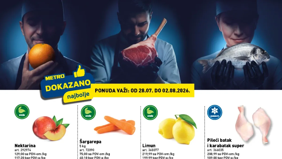 METRO akcija donosi popuste do 54% na sveže voće, povrće, meso, ribu i zamrznuti program do 02.08.2026.