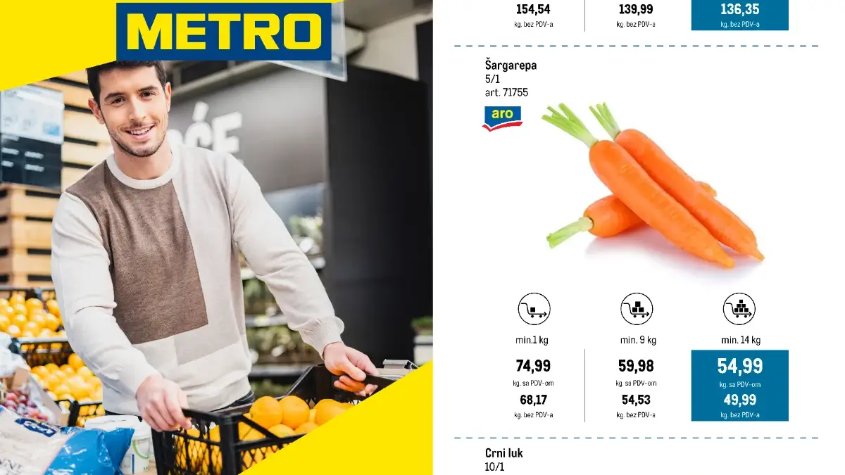 METRO akcija Kupi više plati manje – banane, šargarepa i crni luk po nižim cenama do 18.05.2026 METRO katalog Kupi više plati manje sa sniženjima voća i povrća do 18.05.2026