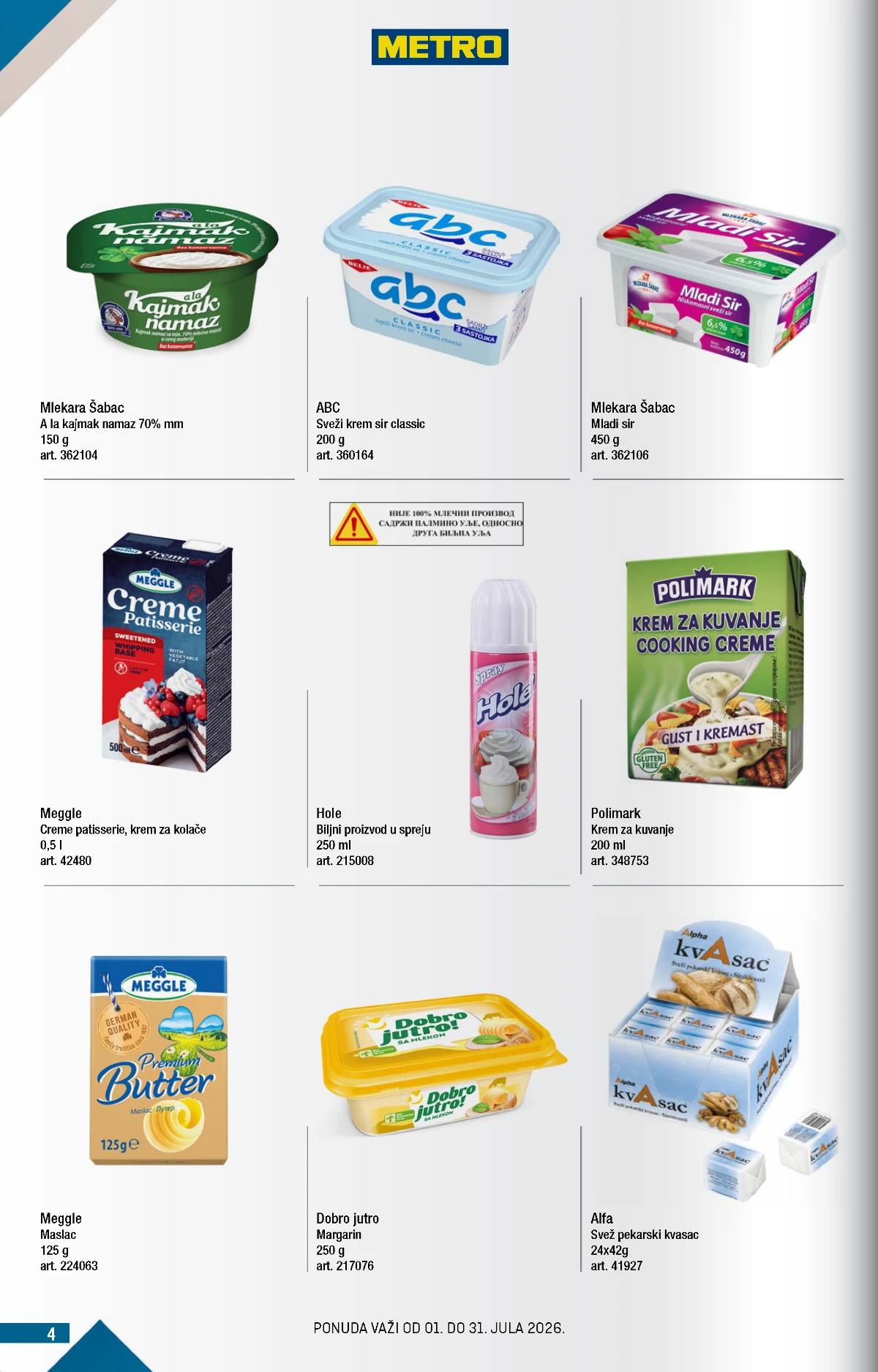 METRO katalog jul 2026 – kajmak, maslac, margarin, pavlake i proizvodi za kuvanje