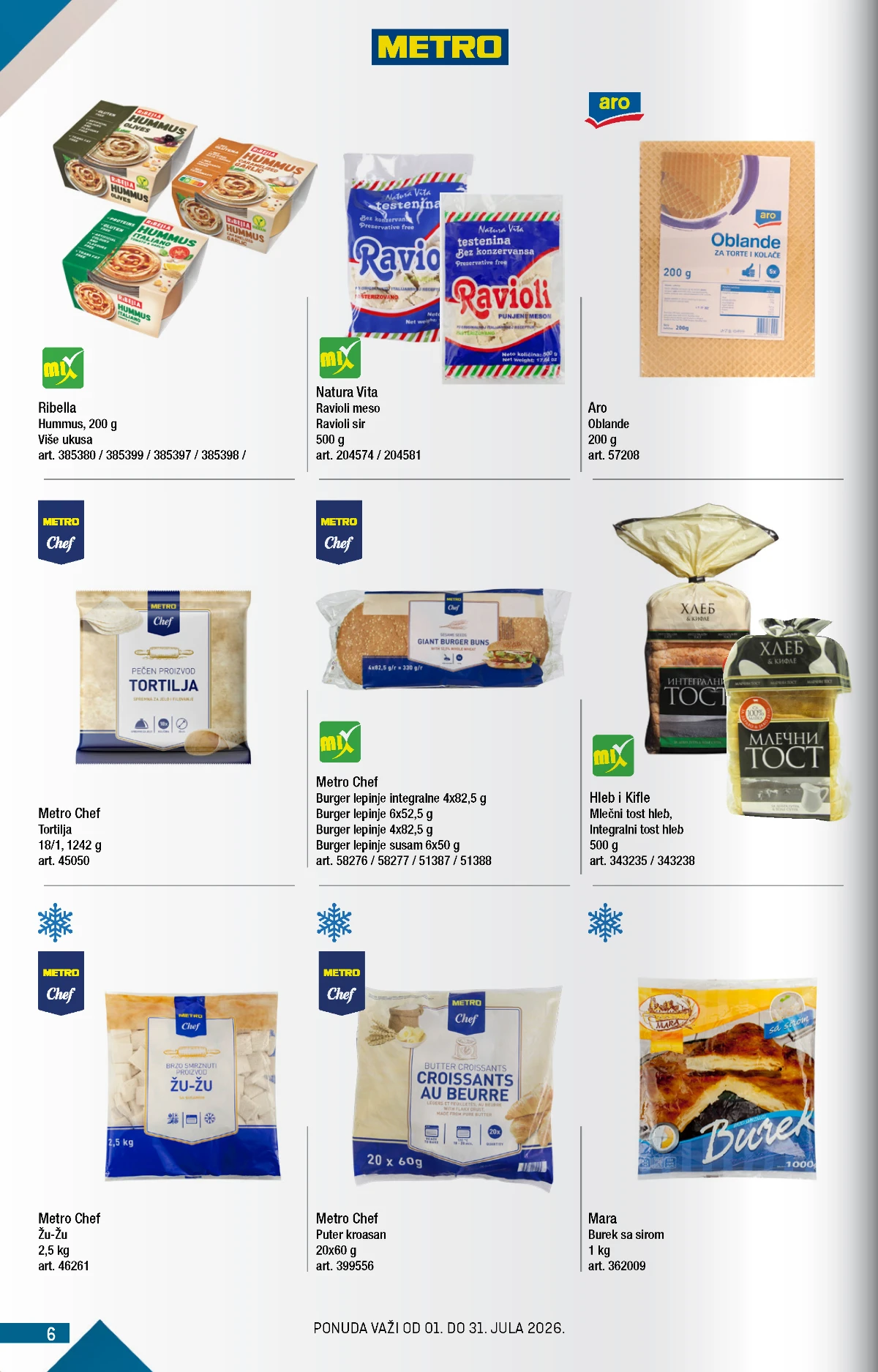 METRO katalog jul 2026 – tortilje, burger peciva, hleb i zamrznuti proizvodi