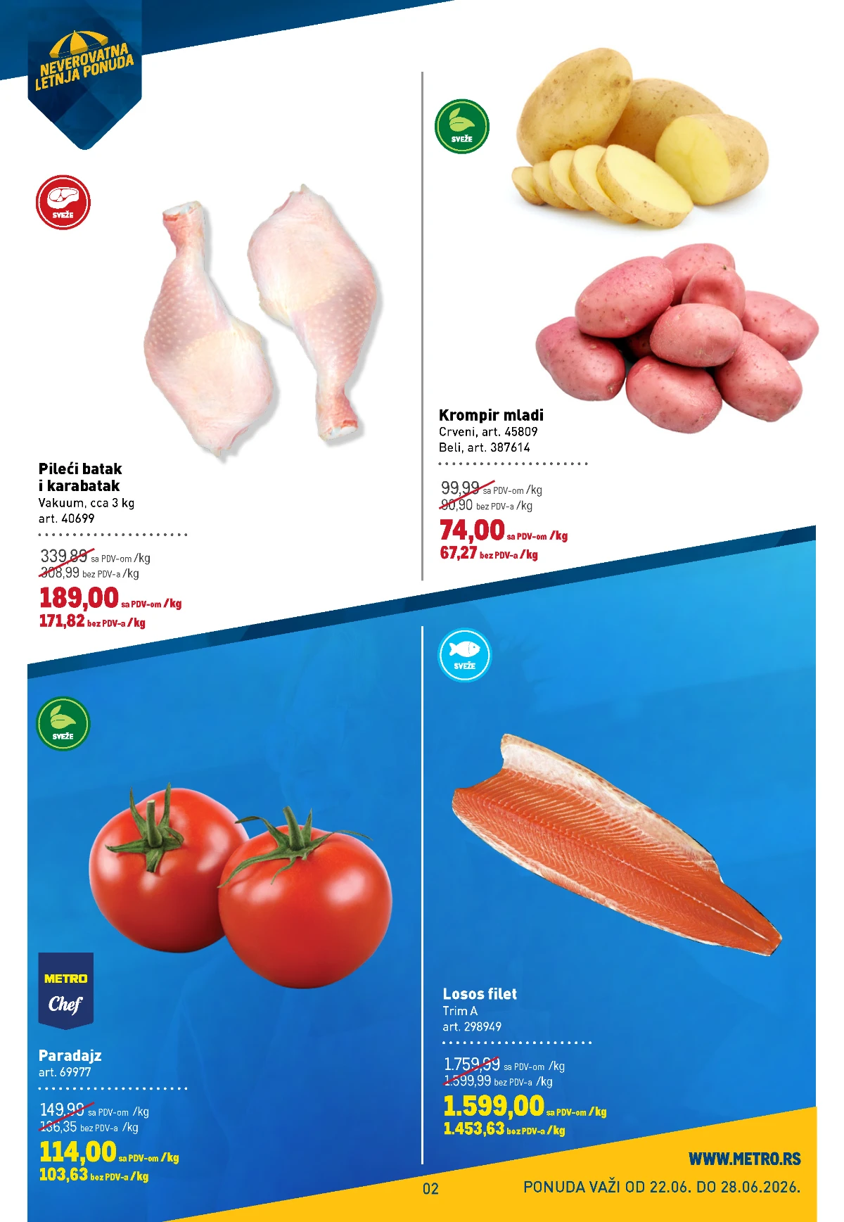 METRO akcija do 28.06.2026 – paradajz, mladi krompir, pileći batak i losos filet na sniženju