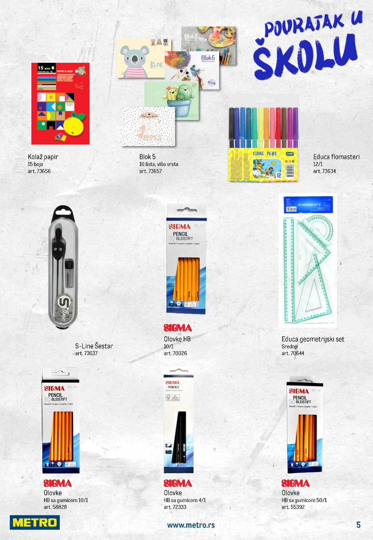 METRO školski katalog – olovke, flomasteri, blokovi, šestar i geometrijski set